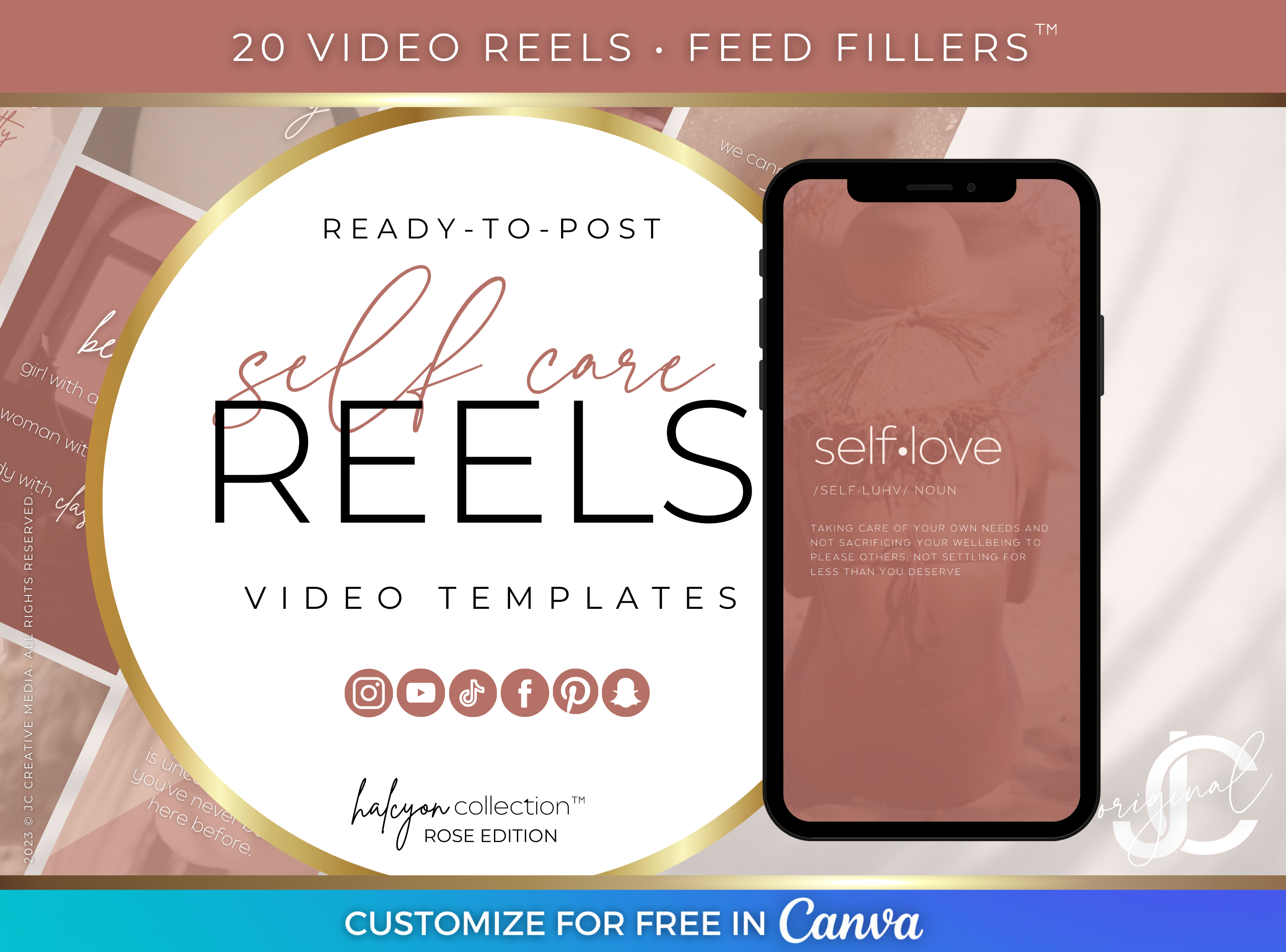 Pink Self Care Quotes for Instagram Reels (Video Canva Templates) Dusty Pink Women's Branding