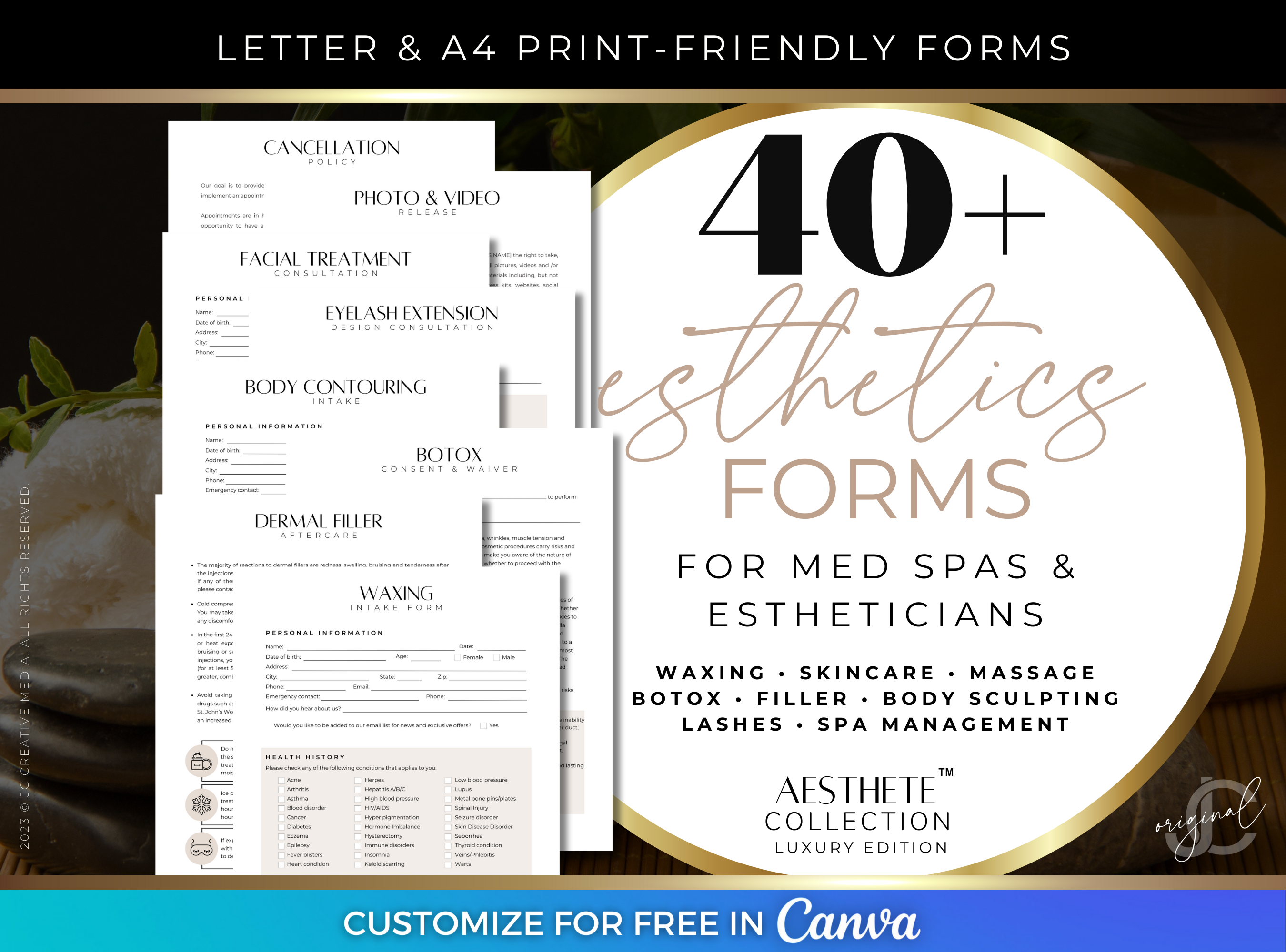 Esthetics Forms for Estheticians & Med Spas (Canva Templates) | Aesthete Collection™ Luxury Edition