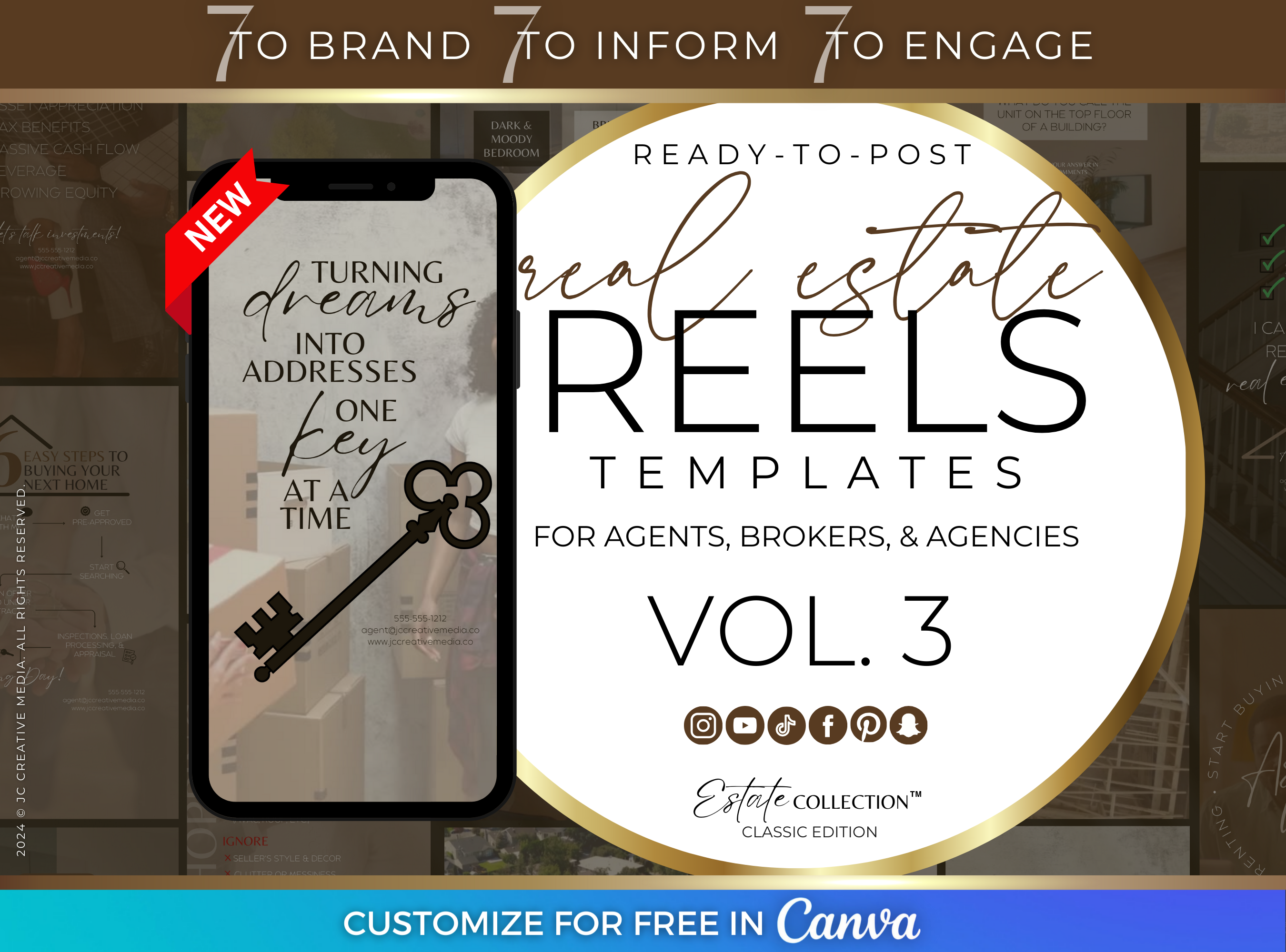 21 real estate reels video canva templates for realtor social media marketing (beige, brown, cognac branding)