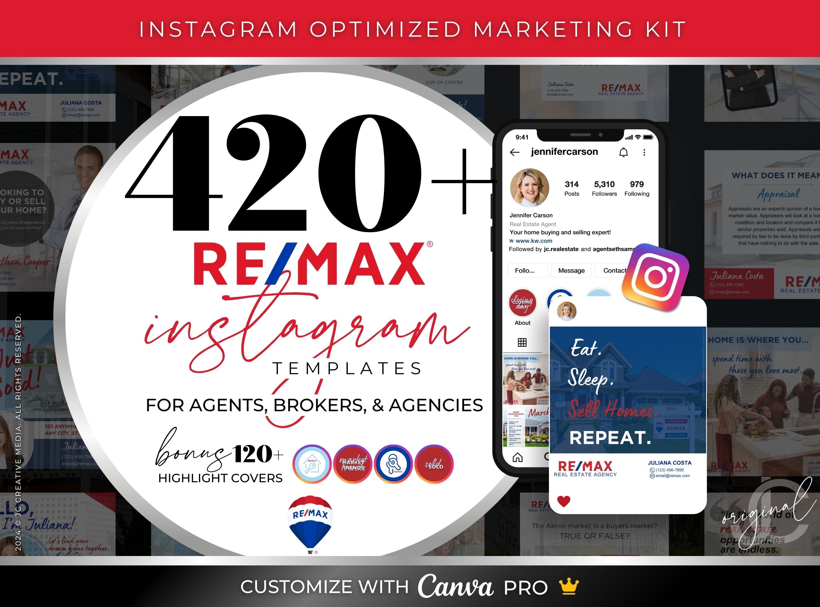 REMAX branded Canva social media templates for real estate agent marketing on Instagram