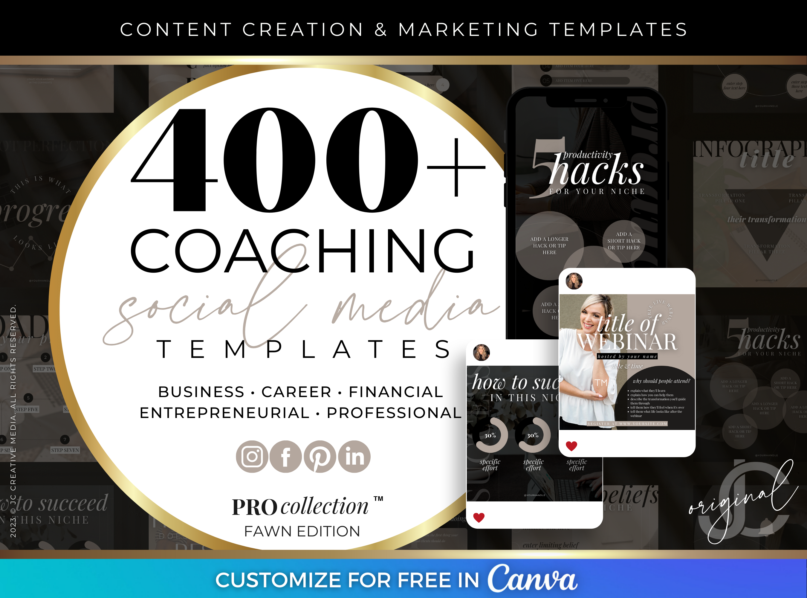 Black Executive Coaching Social Media Templates for Professionals (Content Creation and Marketing Canva Templates)