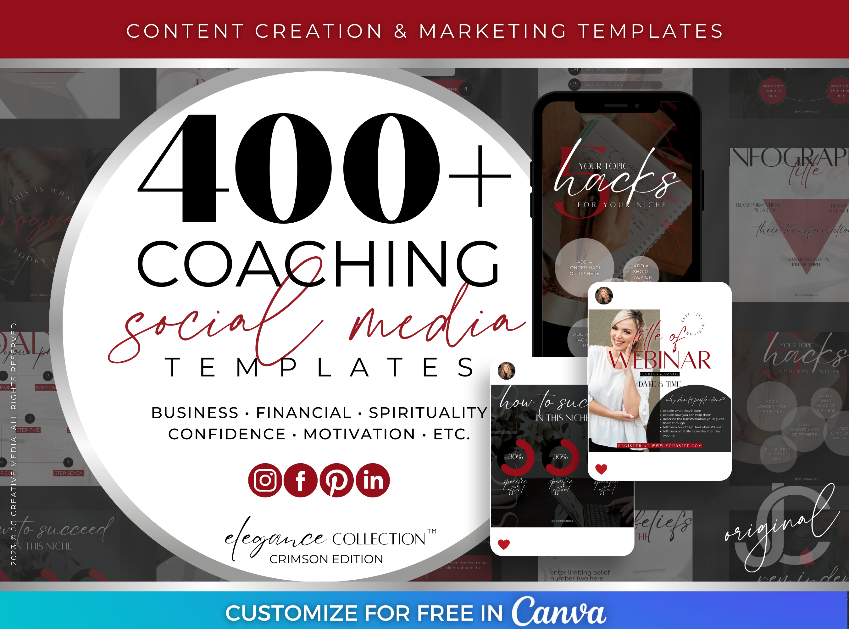 Red and Black Coaching Canva Templates for Women (Content, Marketing & Infographc Designs)