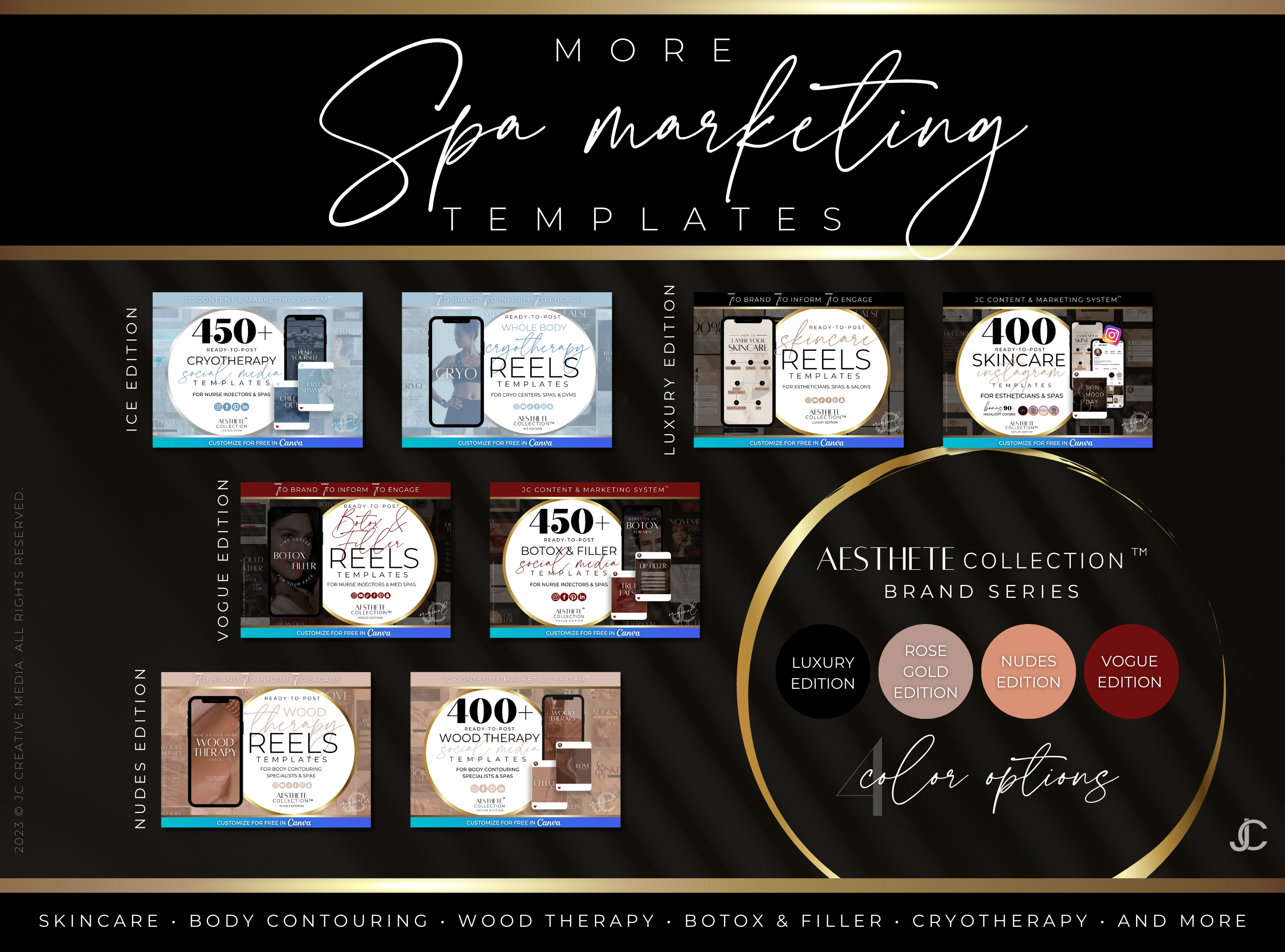 400 Body Contouring Instagram Posts for Spa & Body Sculpting Specialist Marketing (Canva Templates) | Aesthete Collection™ Rose Gold Edition