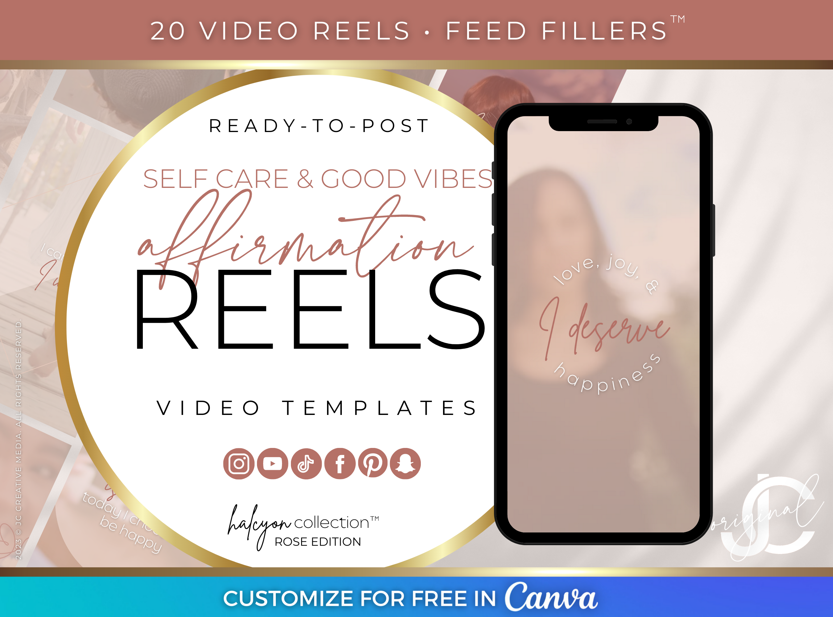 Rose Pink Affirmation Reels for Self Care and Self Love (Instagram/Facebook Video Templates)