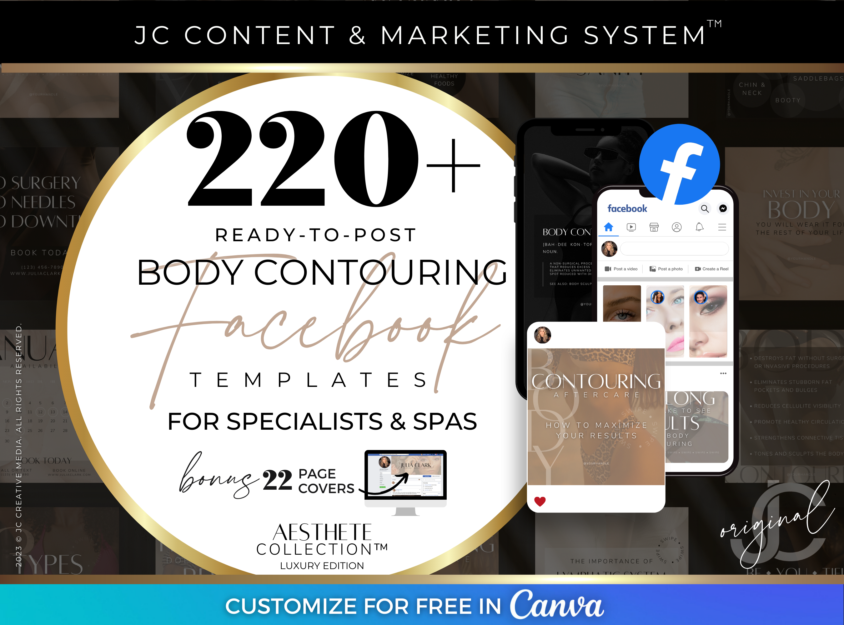 Facebook Canva Templates for Med Spa and Body Contouring Marketing (Luxury Black Branding)