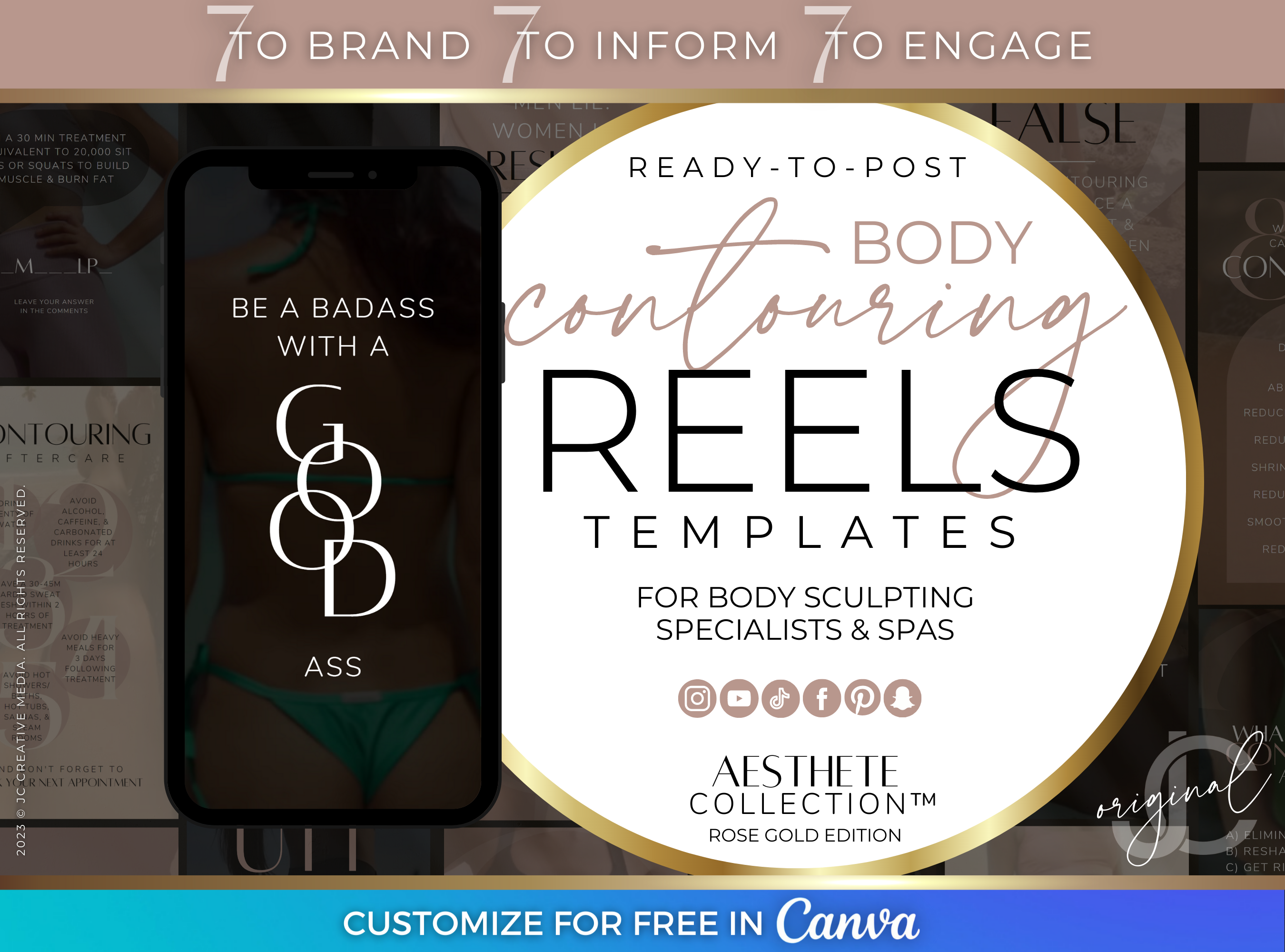 Body Sculpting Reels for Social Media (Instagram, Facebook, Pinterest, etc.) Canva Video Templates | Black and Rose Gold Luxury Branding for Spas and Body Contouring Specialists