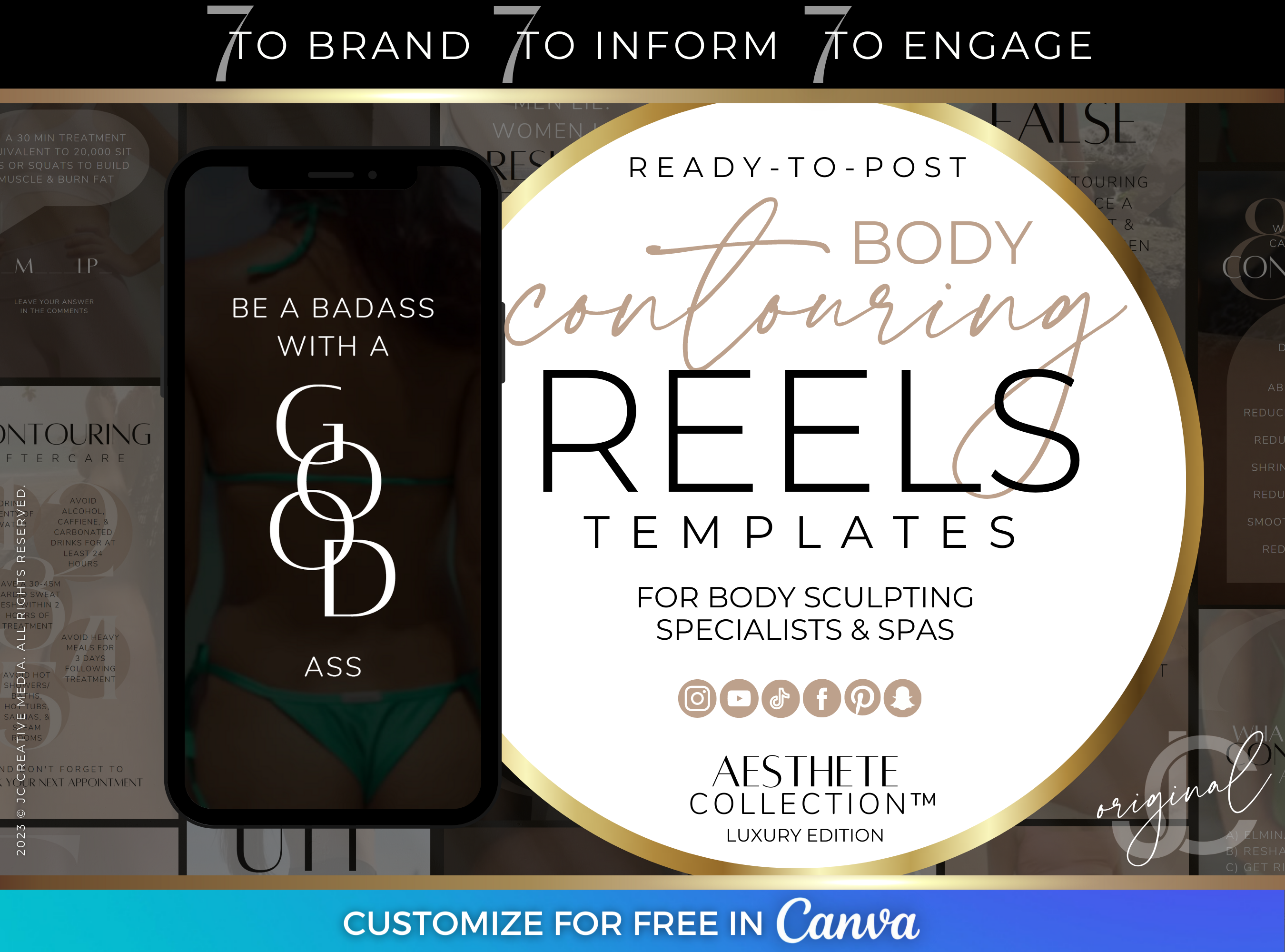 Body Contouring & Body Sculpting Reels Videos for Spa Marketing (Luxury Black & Beige/Tan Branding)