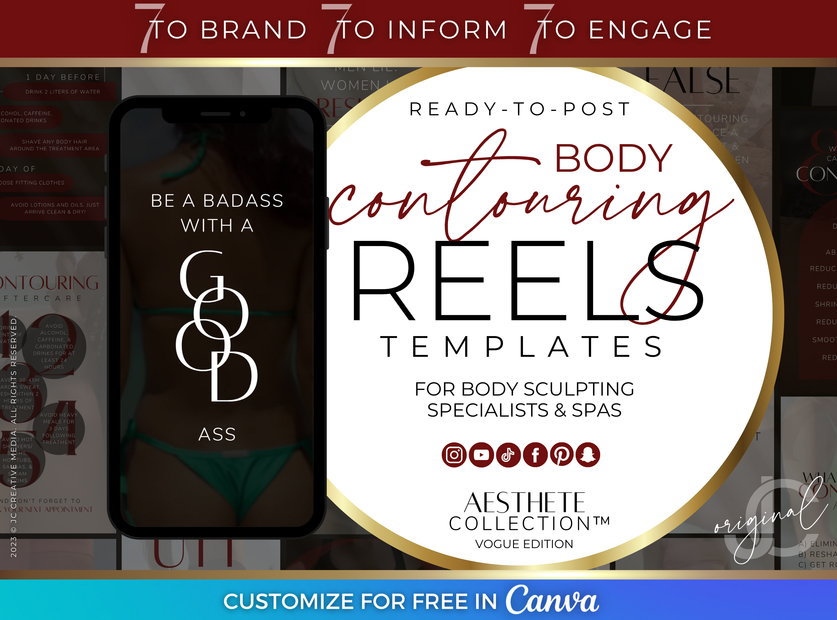 Body Contouring Reels for Spa and Body Sculpting Specialists (Canva Video Templates) Sophisticated Red, Black, and White Branding