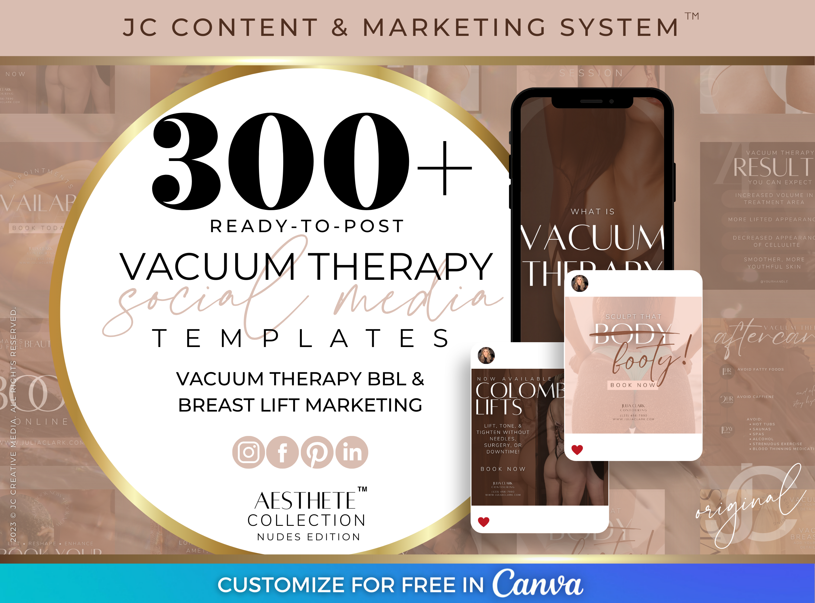 Vacuum Therapy BBL or Breast Lift Marketing Templates for Social Media (Instagram, Facebook, Pinterest, etc.) by JC Creative Media