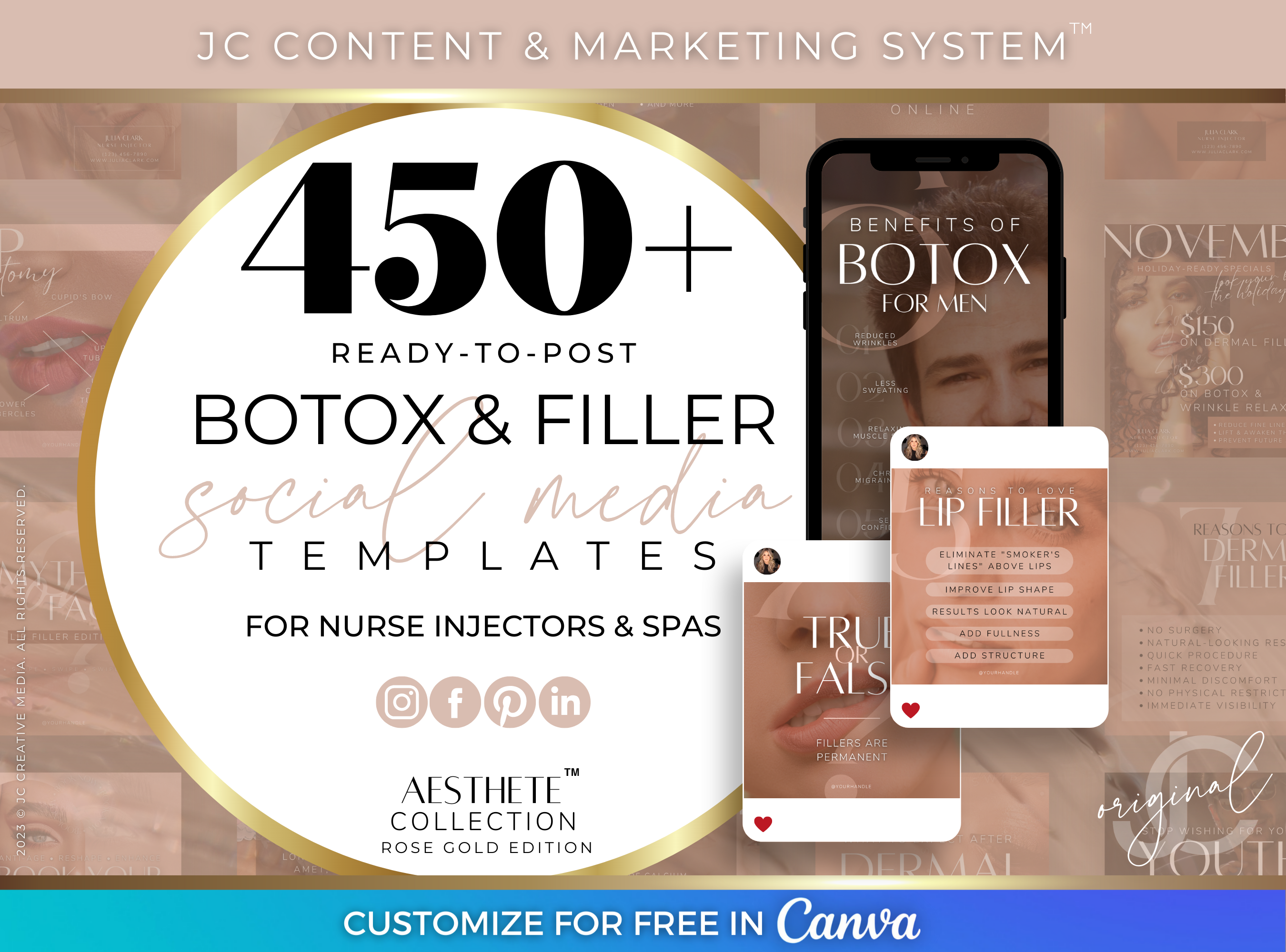 Social Media Canva Templates for Nurse Injectors (Botox, Dysport, Filler, Kybella, etc.) Nudes/Skintone Branding Kit