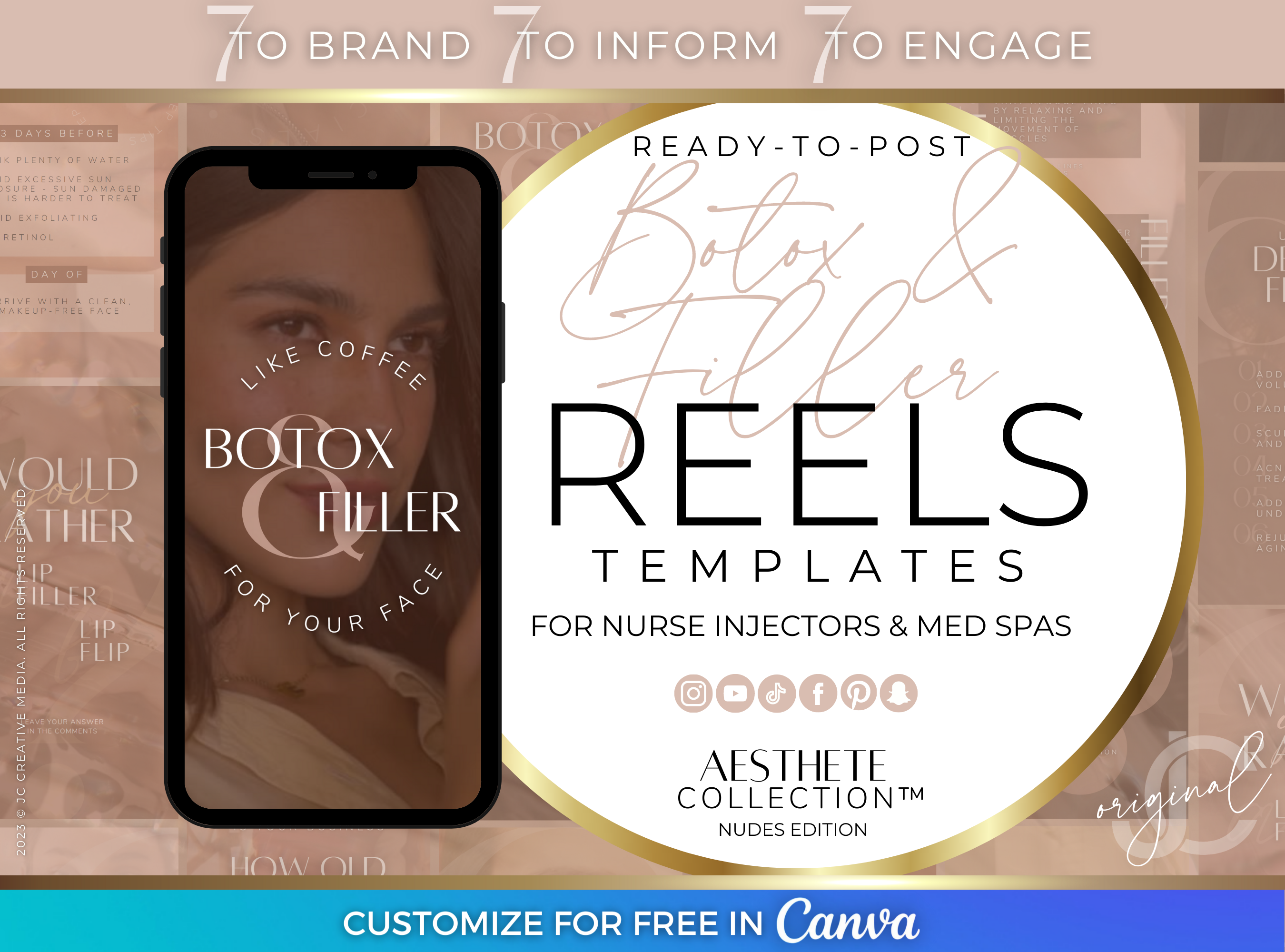 Botox and Filler Social Media Posts (Canva Video Templates) for Nurse Injector and Med Spa Marketing (Nudes/Skintones)