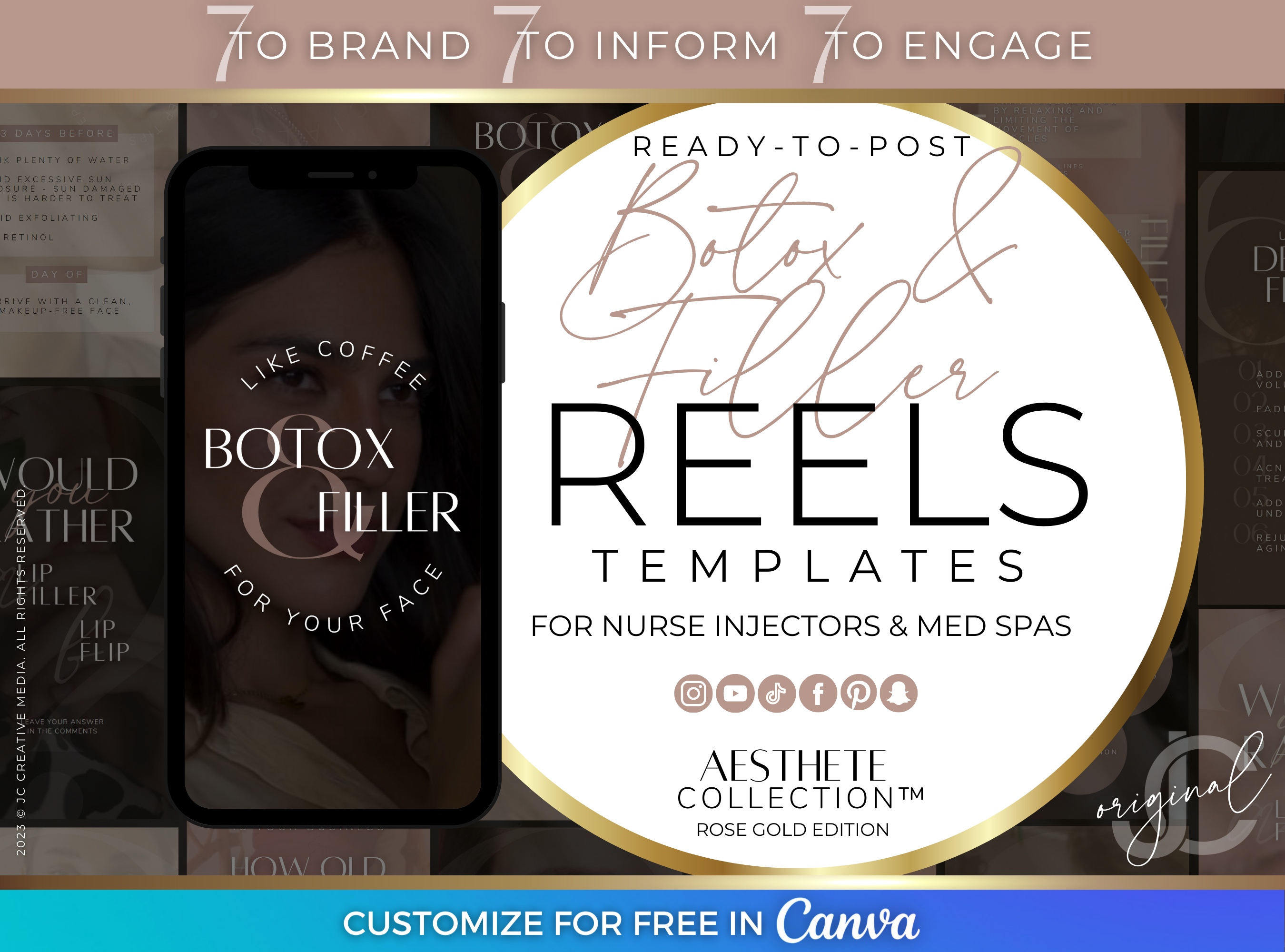 Luxury Med Spa and Nurse Injector Botox and Filler Social Media Marketing Templates (Facebook or Instagram Reels Videos) Rose Gold/Pink and Black