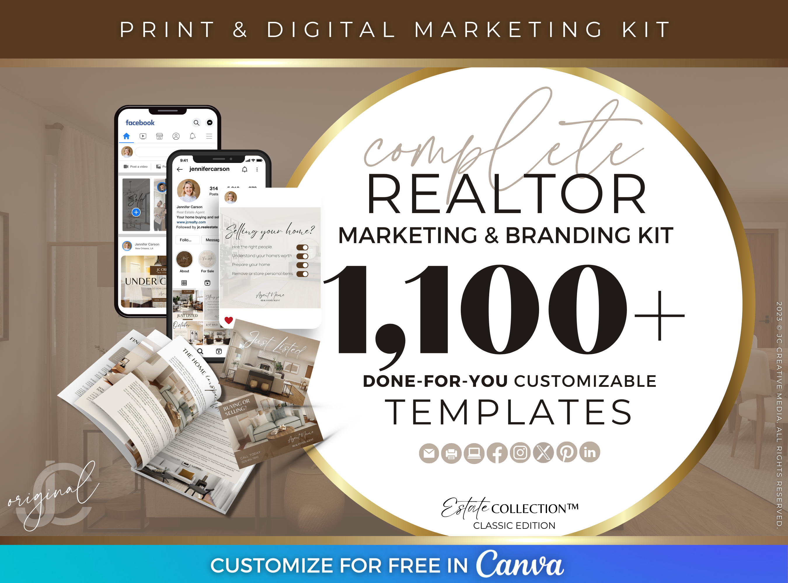 1,100+ Realtor Marketing Canva Template Kit (Beige and Cognac Brown Branding Kit for Real Estate Agents)