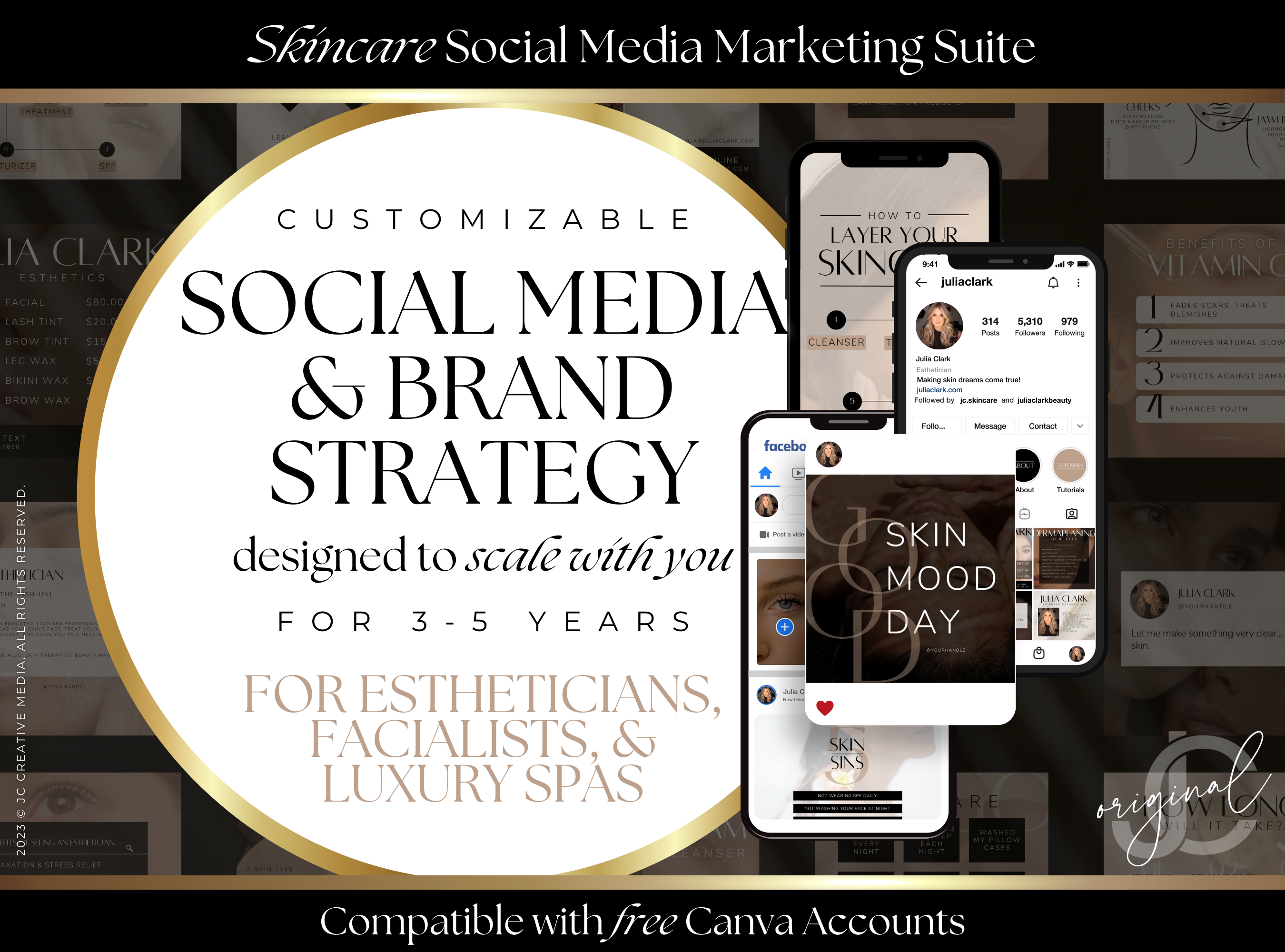 Luxury Skincare & Esthetician Marketing Template Bundle | 520+ Editable Social Media Canva Templates for Instagram, Facebook, & More