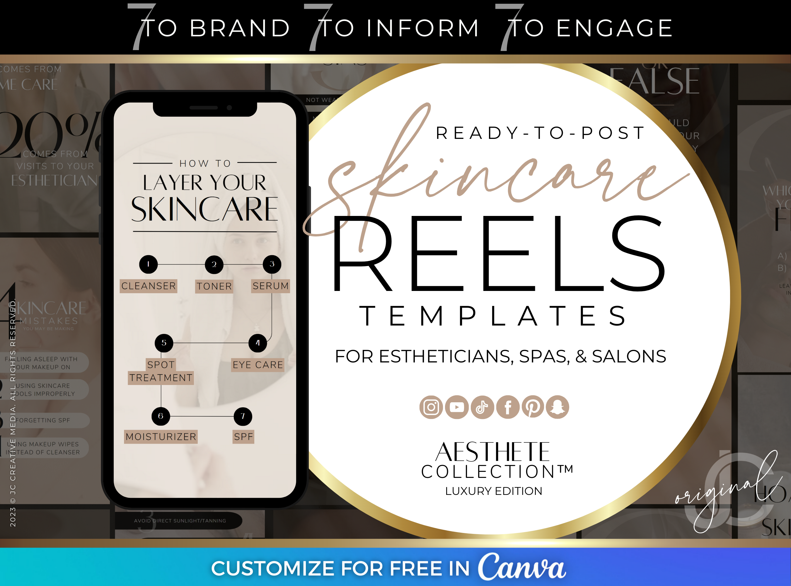 Spa & Esthetician Social Media Marketing Skincare Reels Videos (Canva Templates) Luxury Black and Beige/Tan