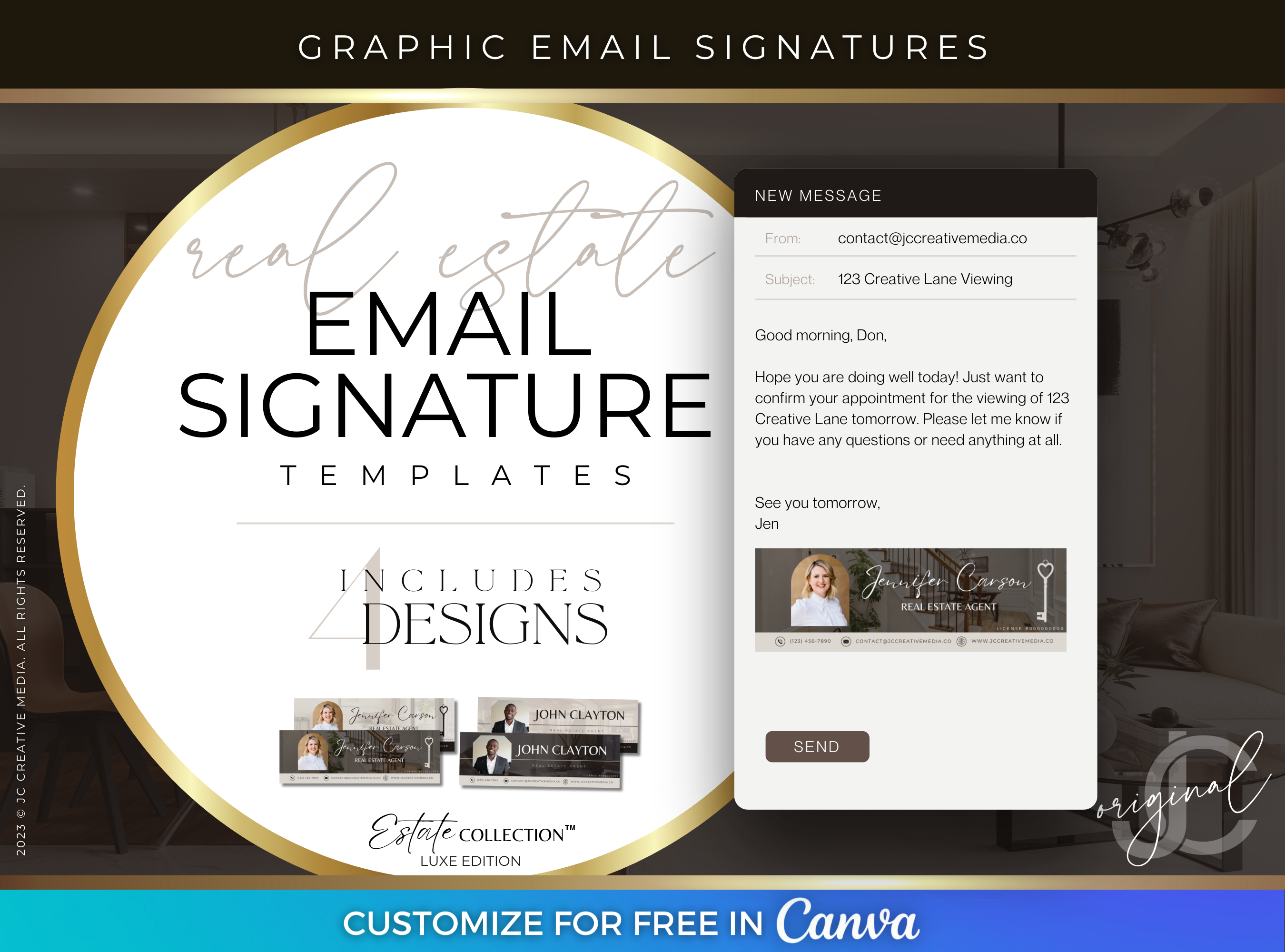 Luxury Email Signature Templates for Real Estate Agents & Realtors (Black/Brown & Beige Branding)