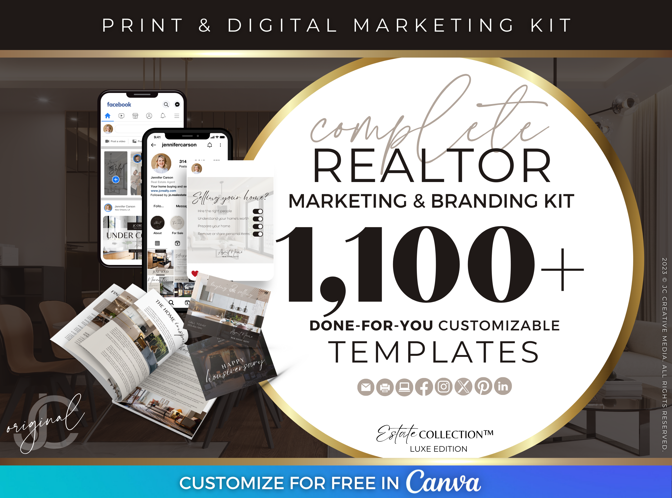 Real Estate Marketing Canva Templates for Realtors (Luxury Black/Brown Branding Kit)