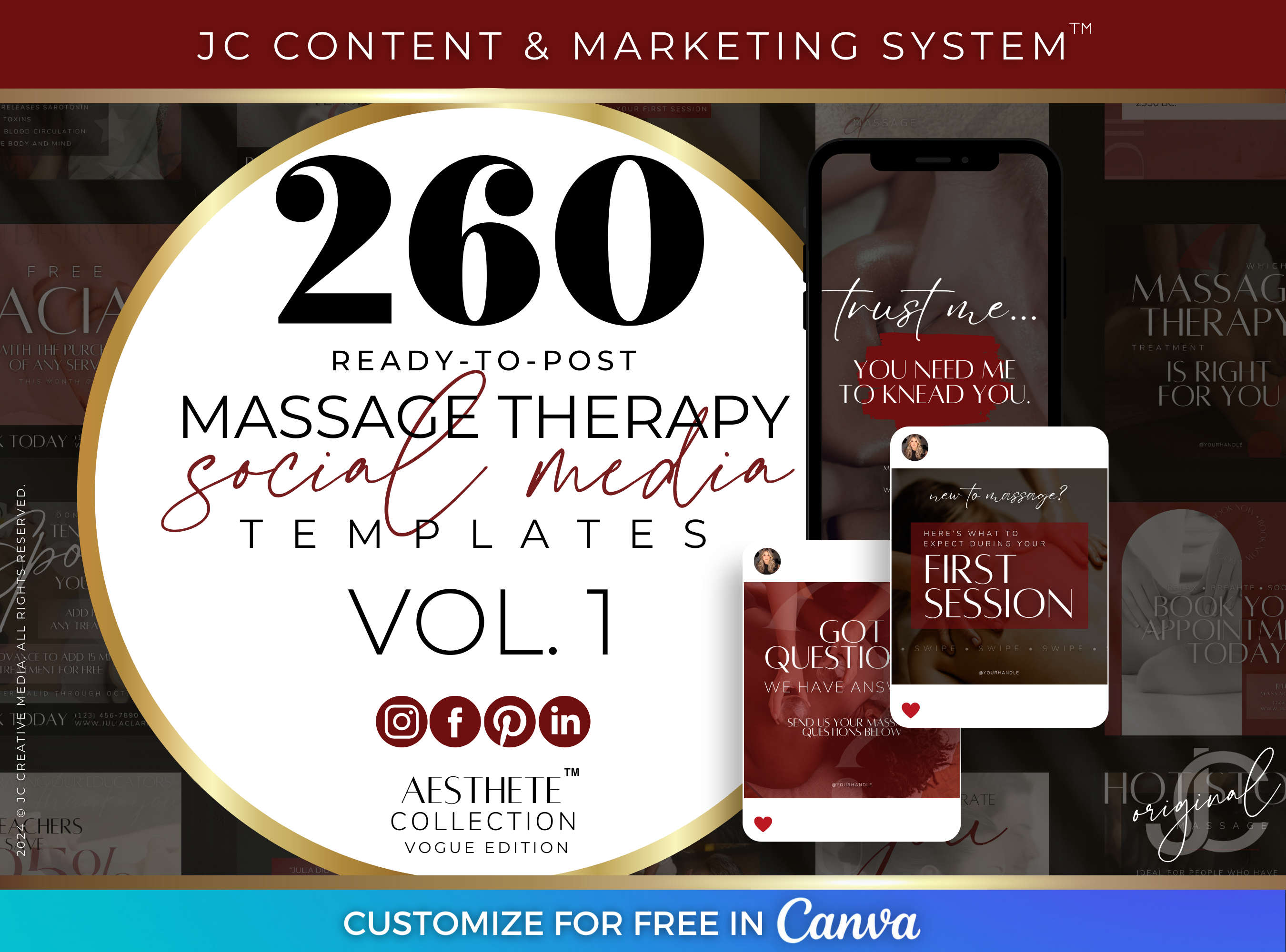 Massage Spa Marketing Canva Templates for Social Media by JC Creative Media (Red/Black Branding)