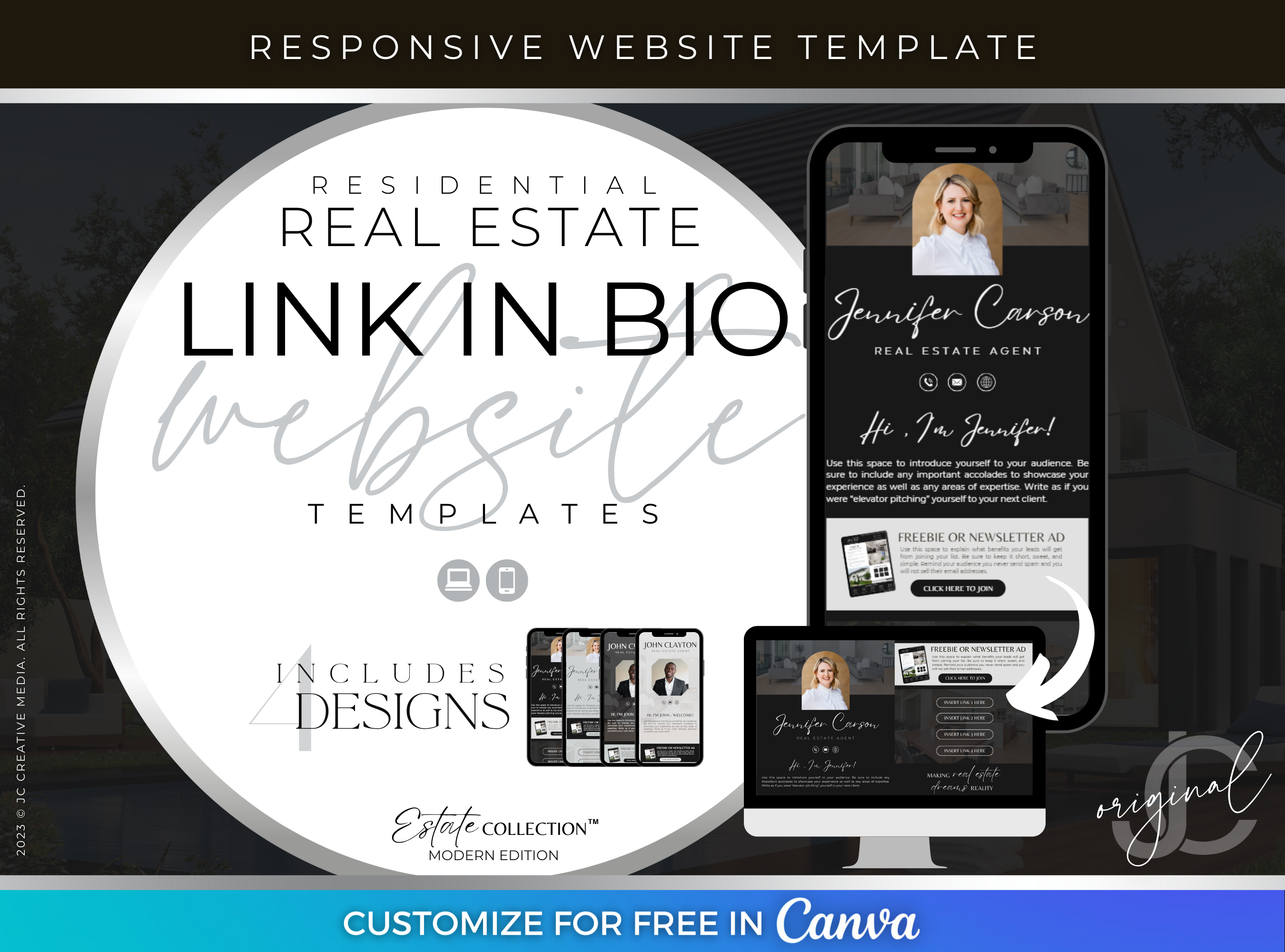 Canva Website Link In Bio Template for Real Estate Agents and Realtors (Modern Black/Gray Branding)