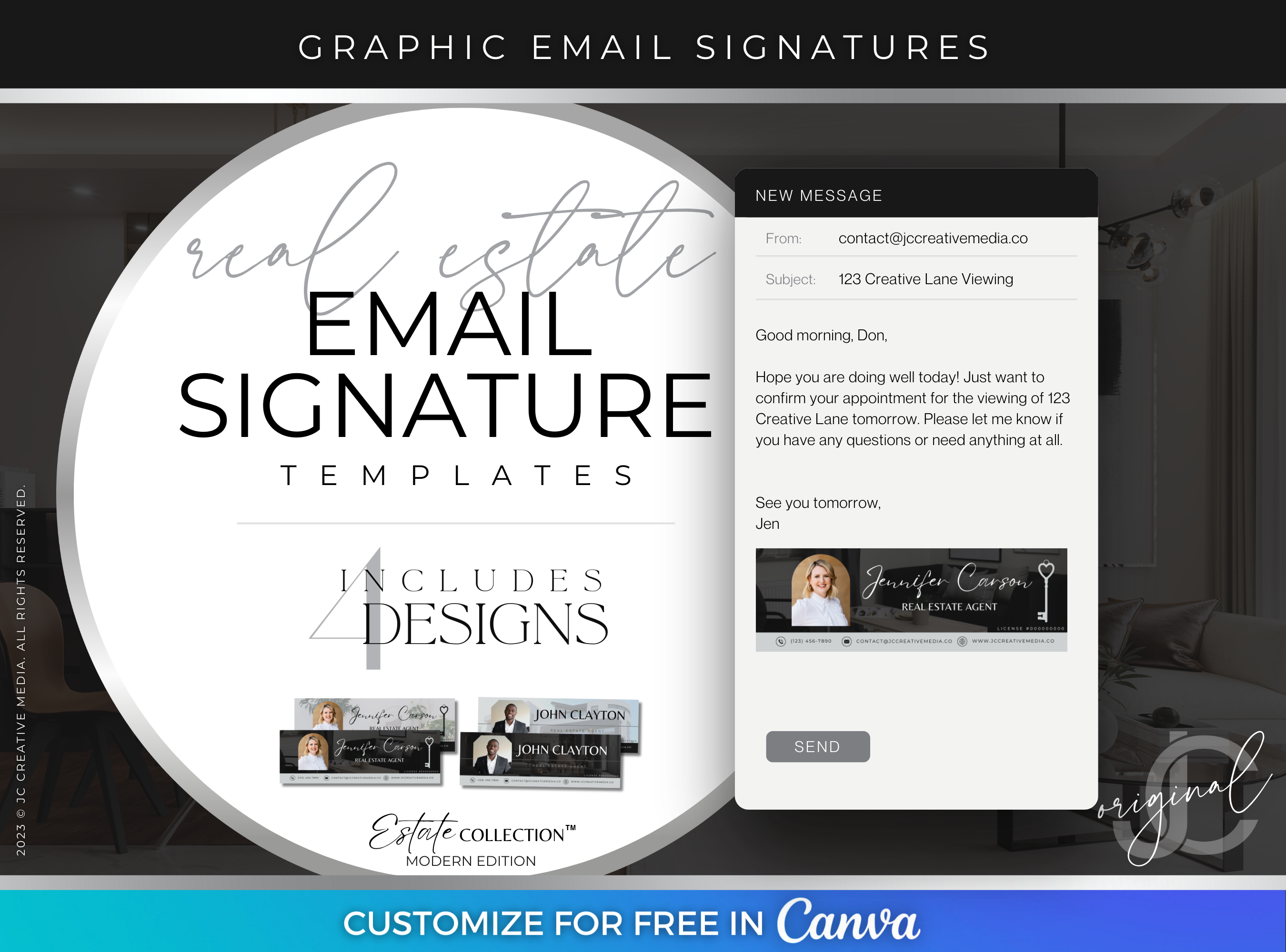 Realtor Email Signature Canva Templates | Estate Collection™ Modern Edition