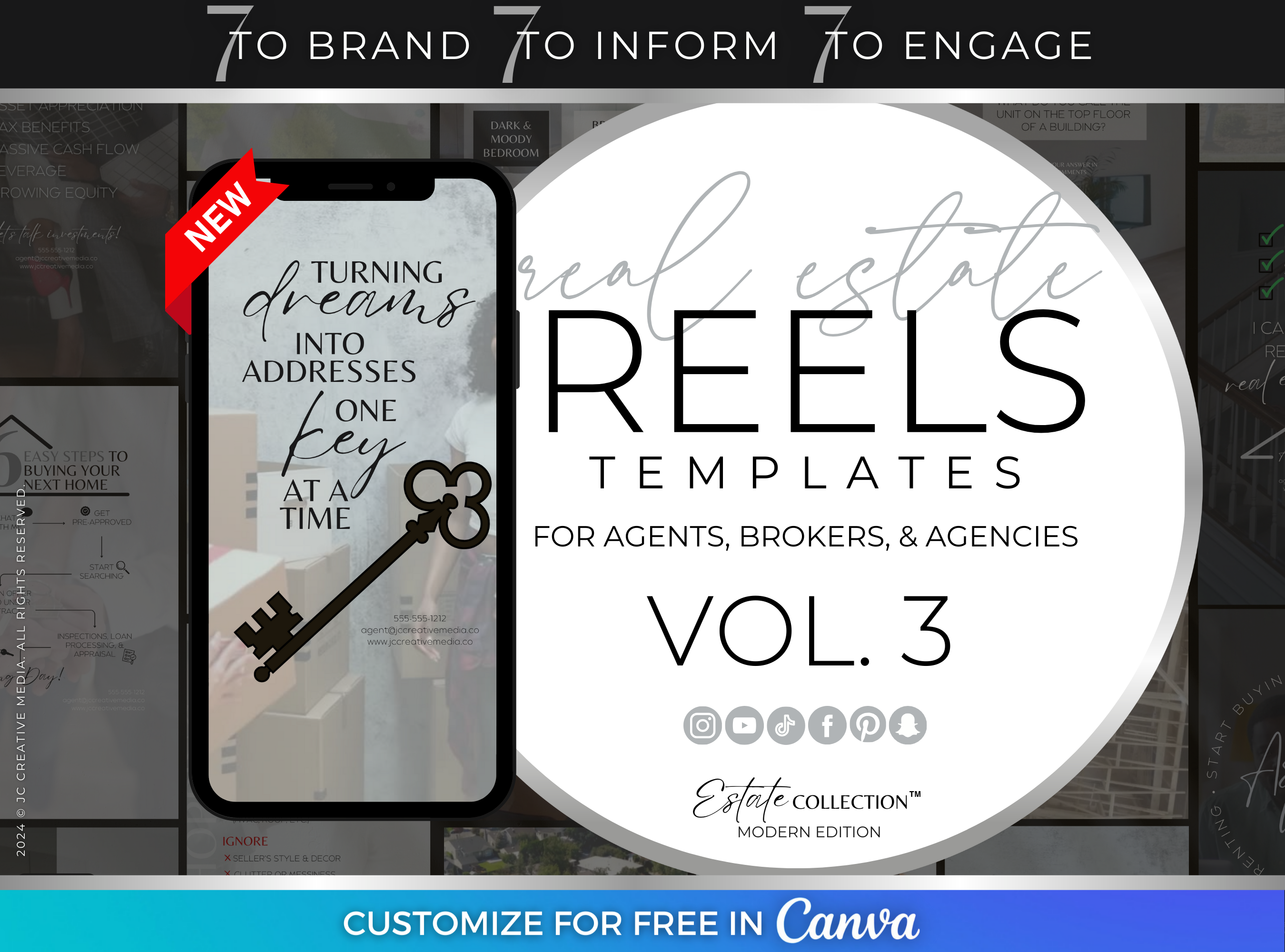 21 modern real estate reels canva templates for realtor marketing (black/gray branding)