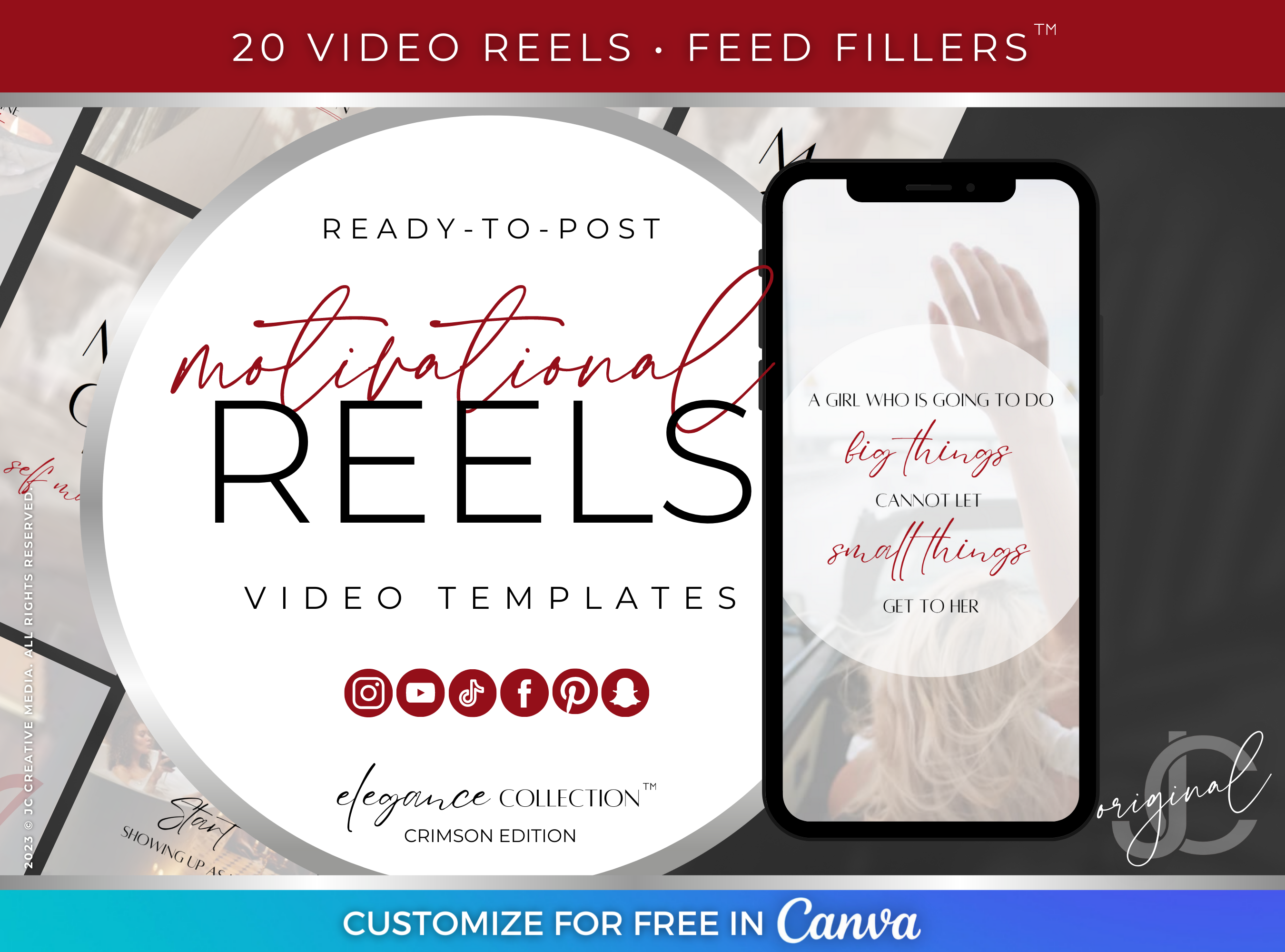 Women's Empowerment and Motivational Instagram Post Ideas, Ready-to-Post Reels Video Templates (Red, White, and Black Branding)