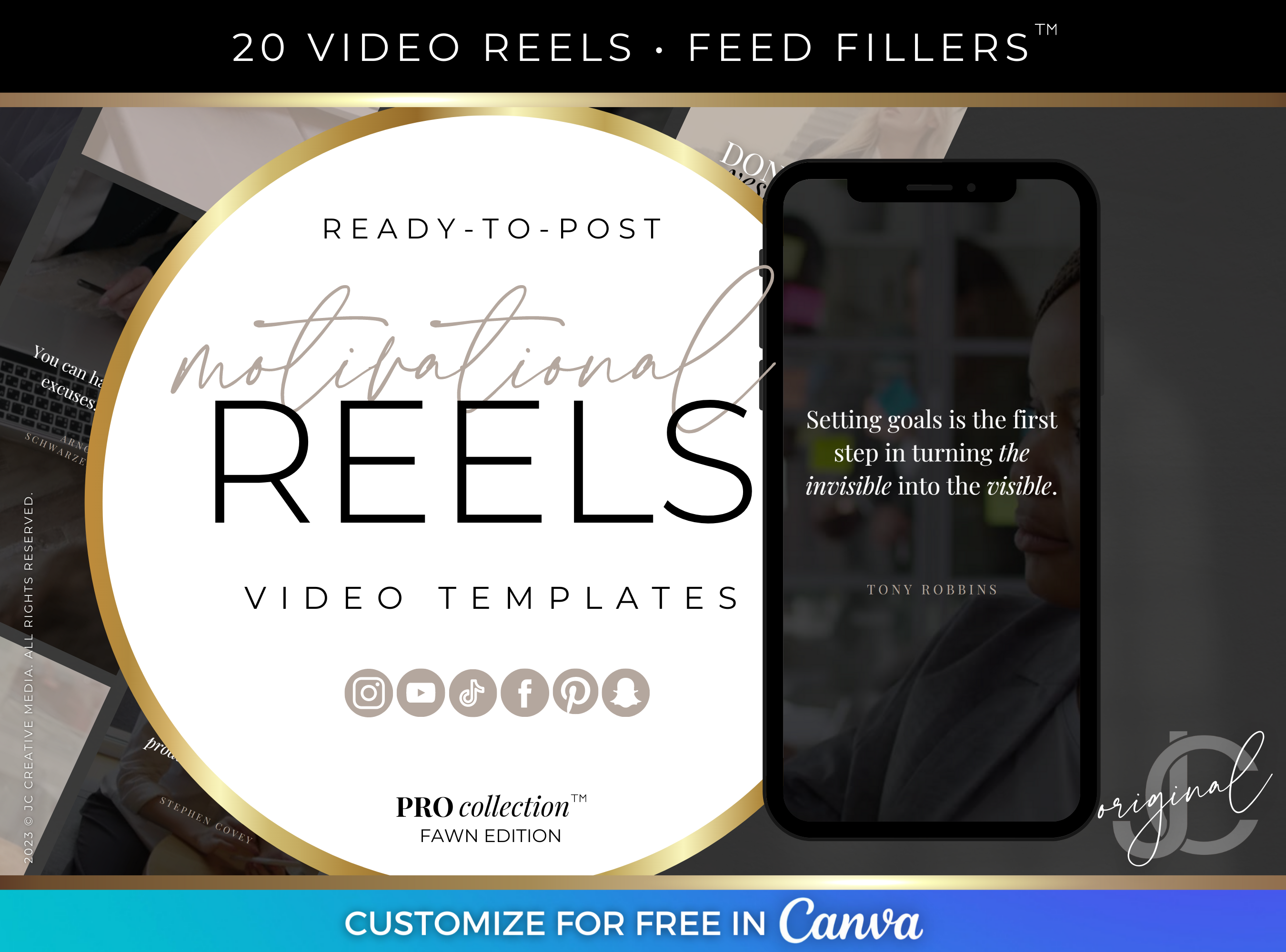 20 Motivational Reels Quote Videos, Ready-to-Post (Black and Beige Executive Branding)