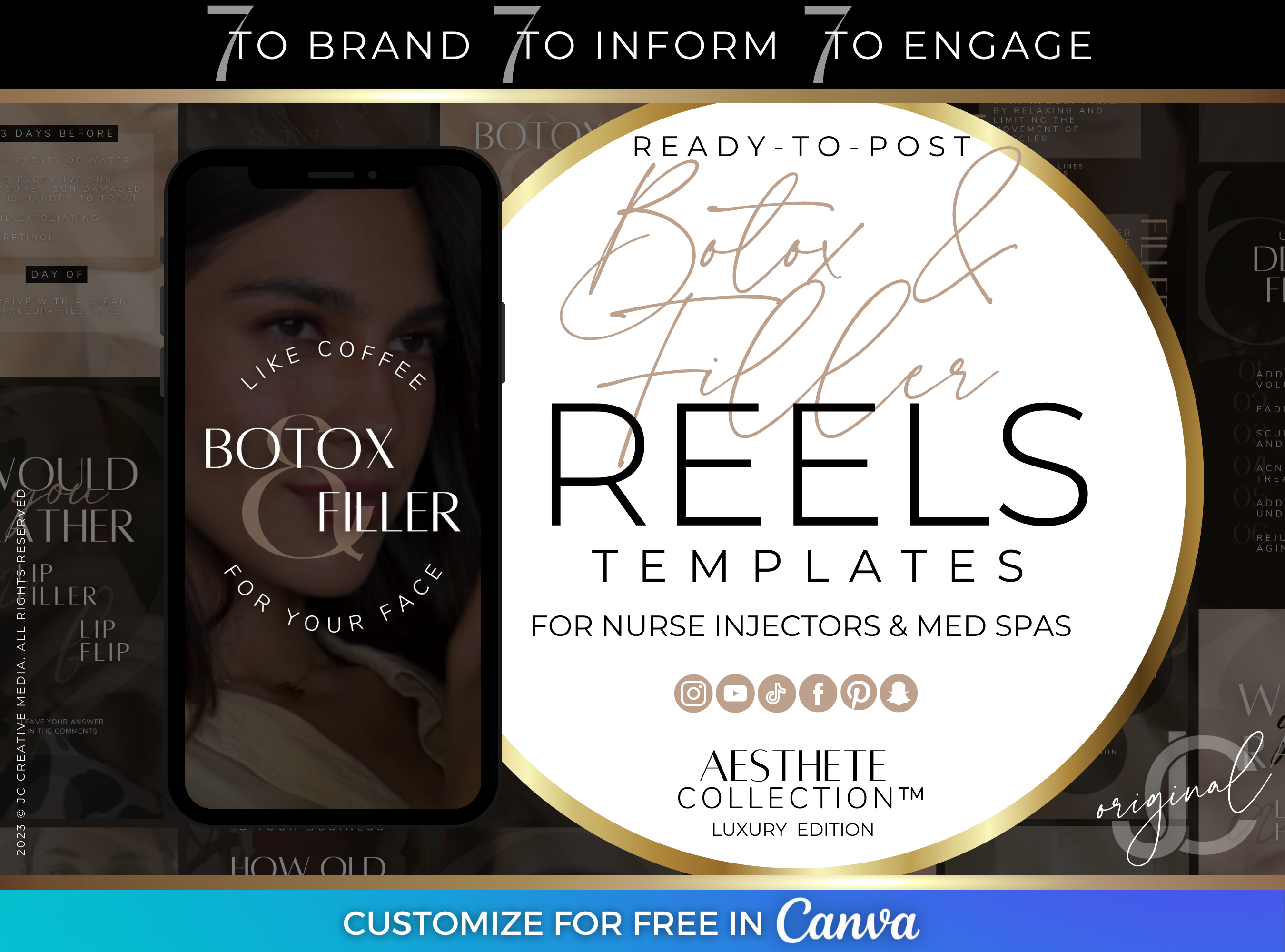 Instagram Reels for Nurse Injectors (Botox and Filler Marketing Templates) Luxury Black and Beige/Tan Branding