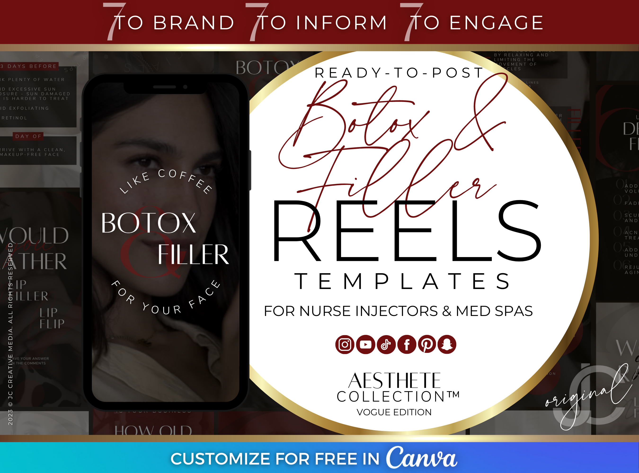 Botox & Filler Reels Videos for Med Spa and Nurse Injector Marketing (Editable Canva Templates) Sophisticated/Luxury Red and Black Fashion Branding