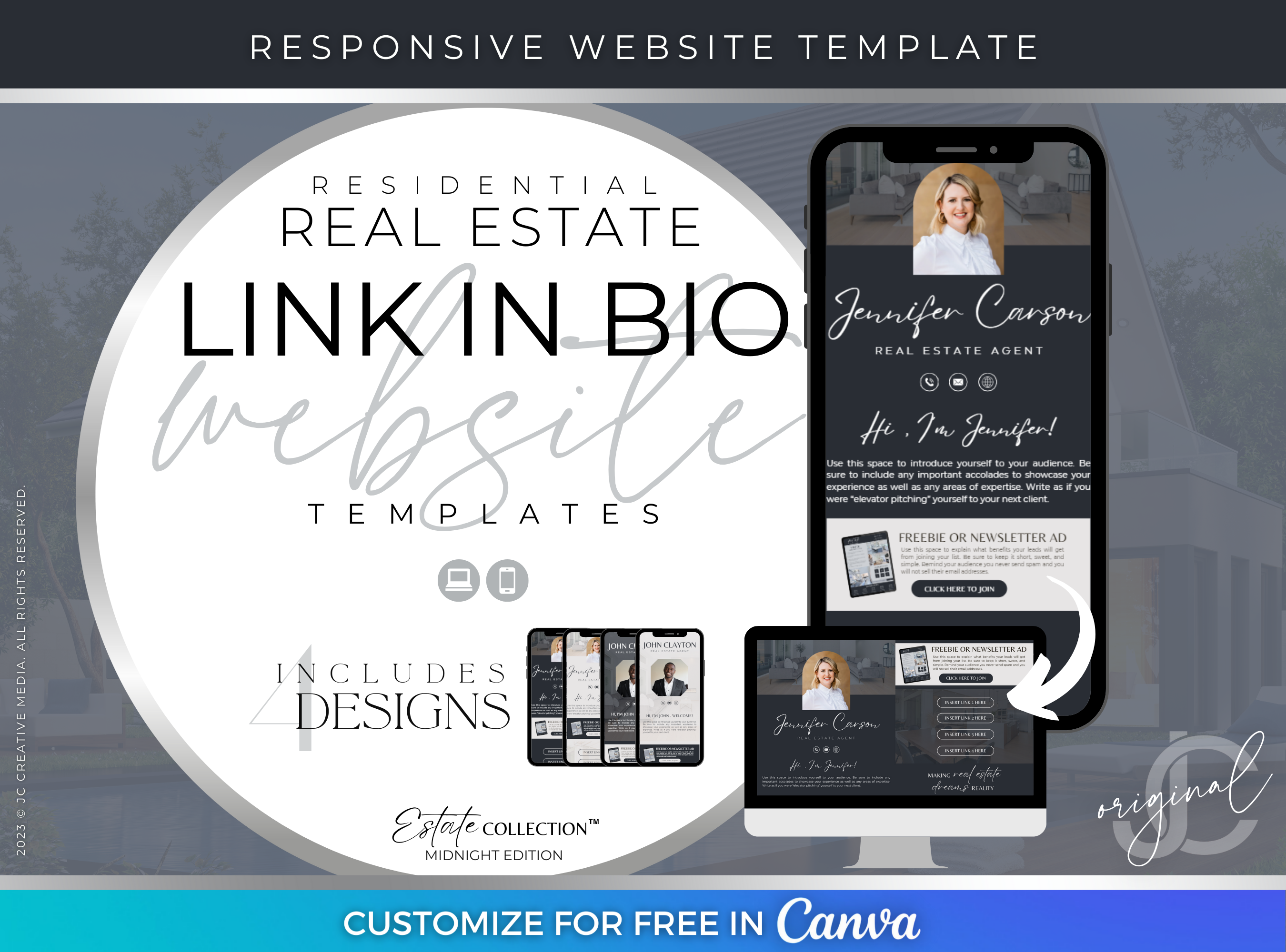 Real Estate Link in Bio Canva Website Template (Blue/Gray Branding)