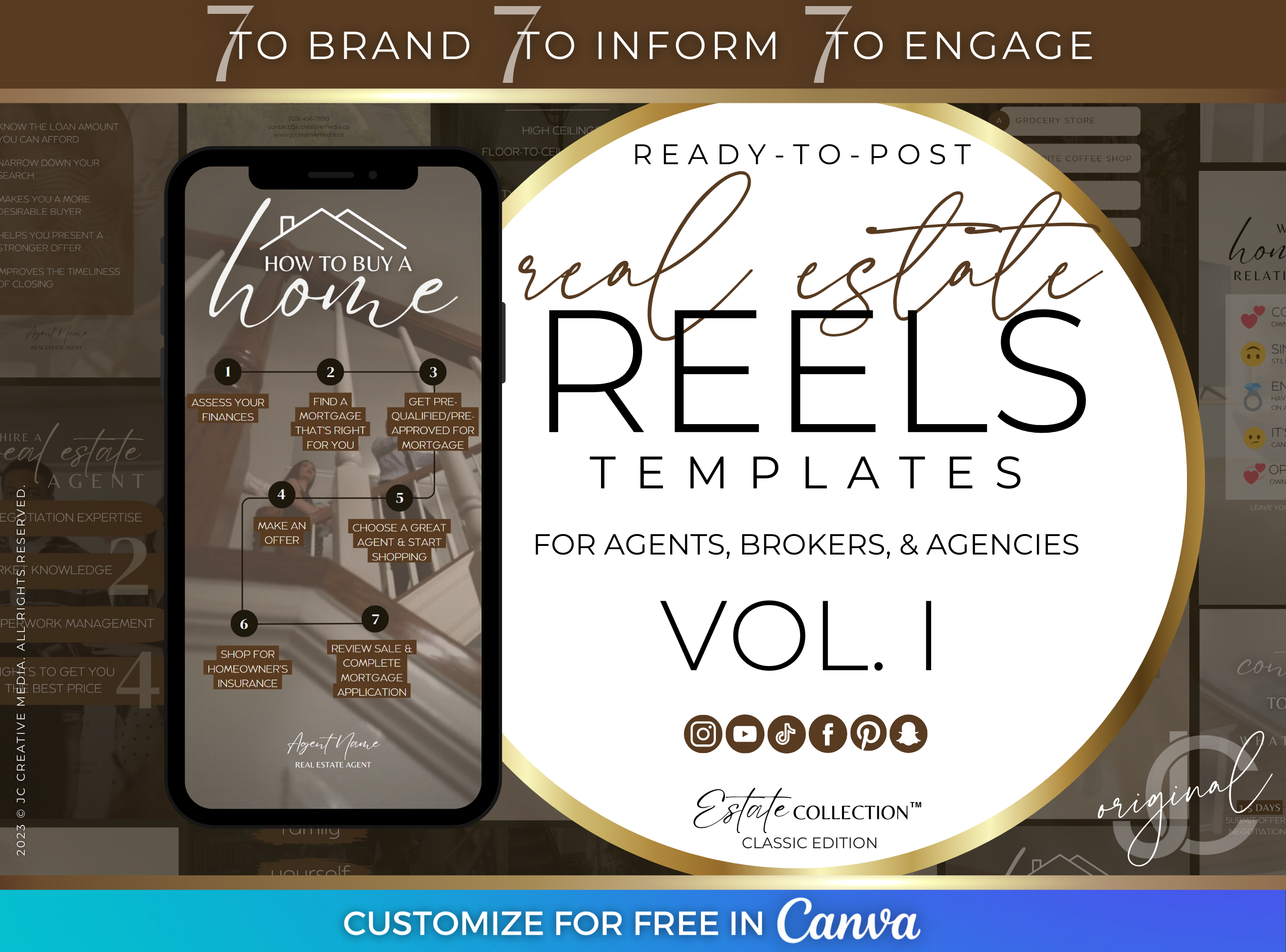 Real Estate Reels Posts for Instagram or Facebook (Canva Templates) Beige and Cognac Brown