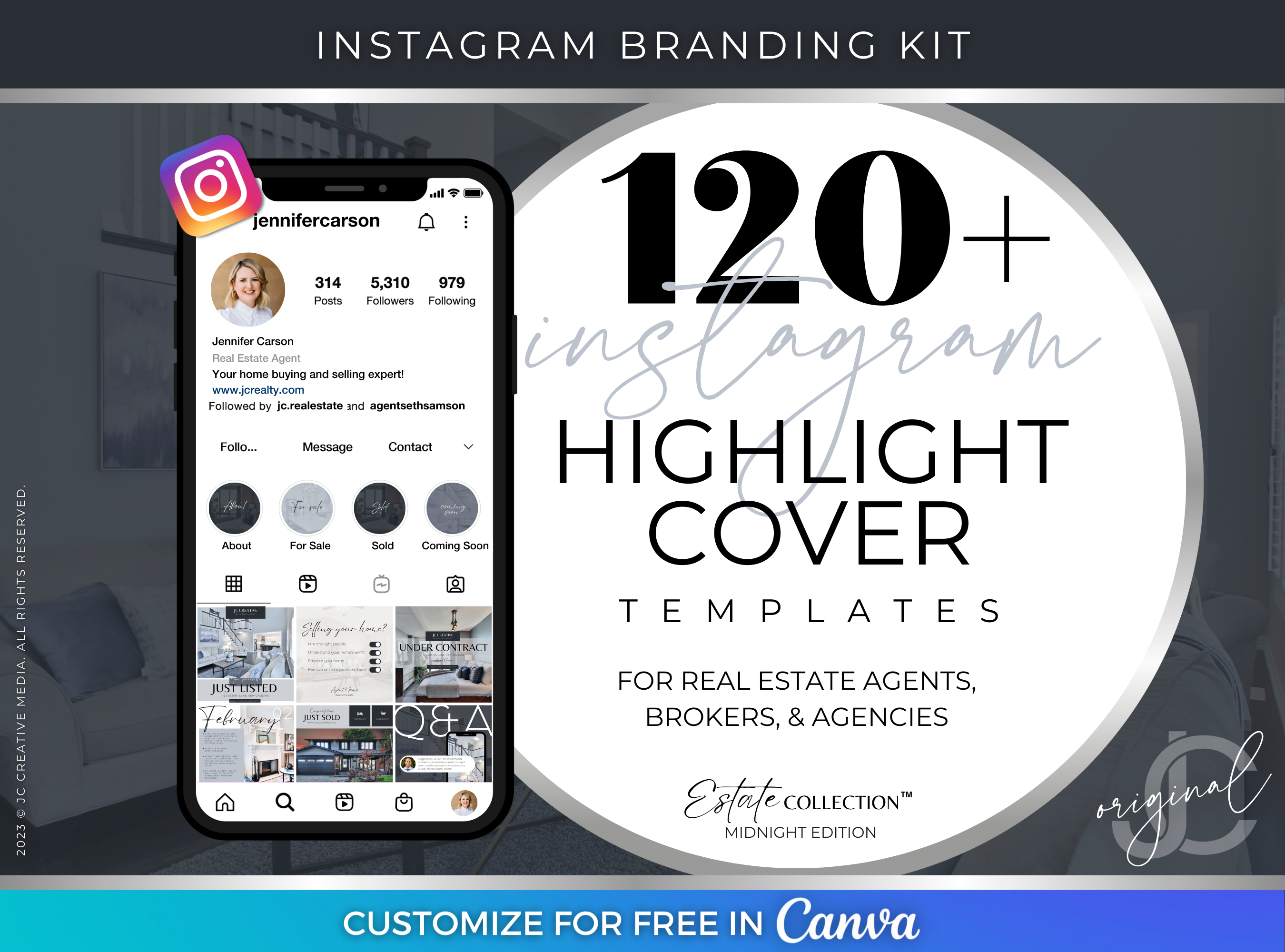 120+ Instagram Highlight Covers for Realtors (Midnight Blue/Gray Branding)