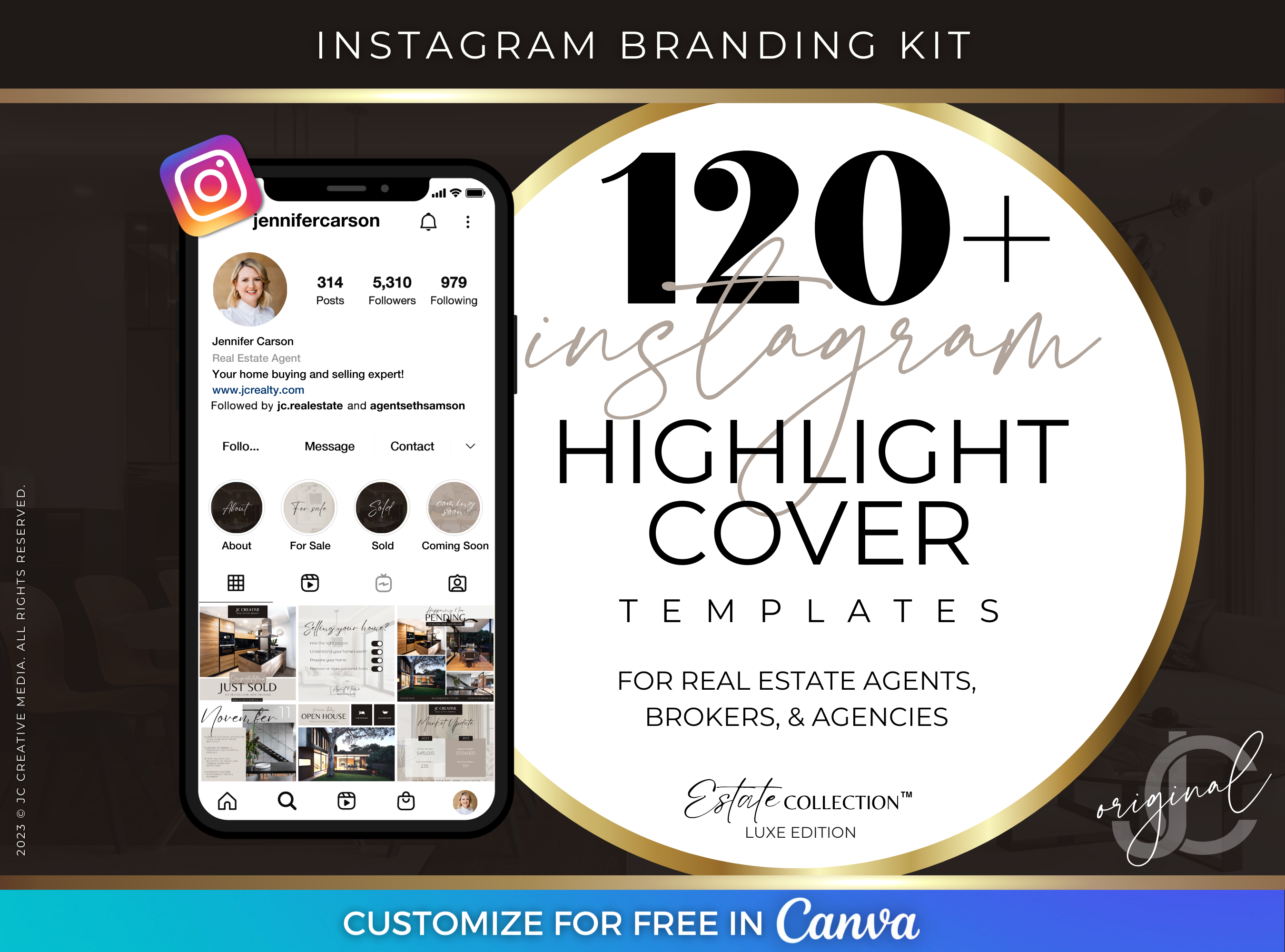 120+ Real Estate Instagram Highlight Covers in Luxury Black/Brown Branding