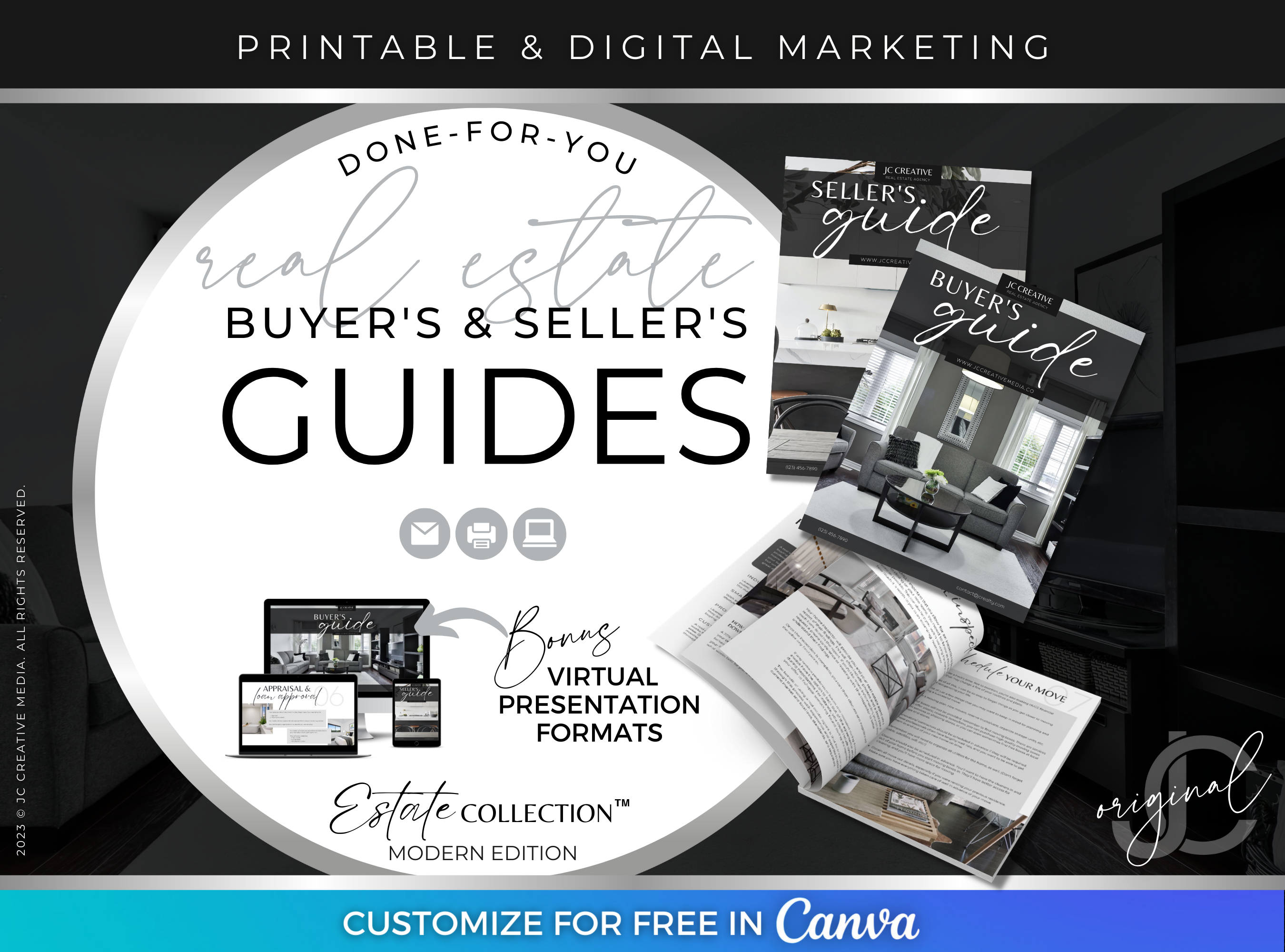 First Time Home Buyer's and Seller's Guides for Real Estate Agent & Agency Marketing (Modern Black/Gray Branding)