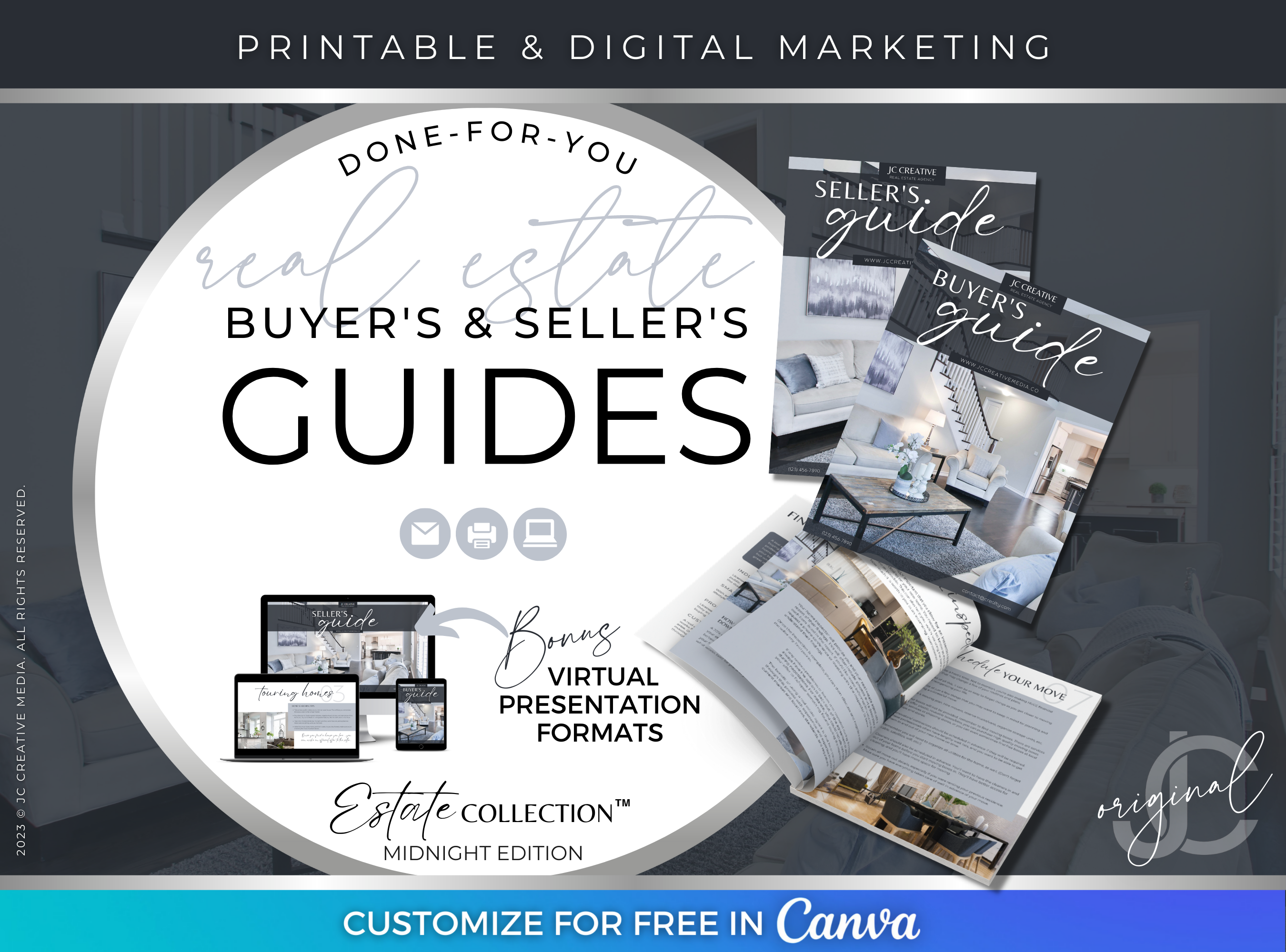 Real Estate Buyer's and Seller's Guide (Editable Canva Templates) Blue/Gray Color Edition