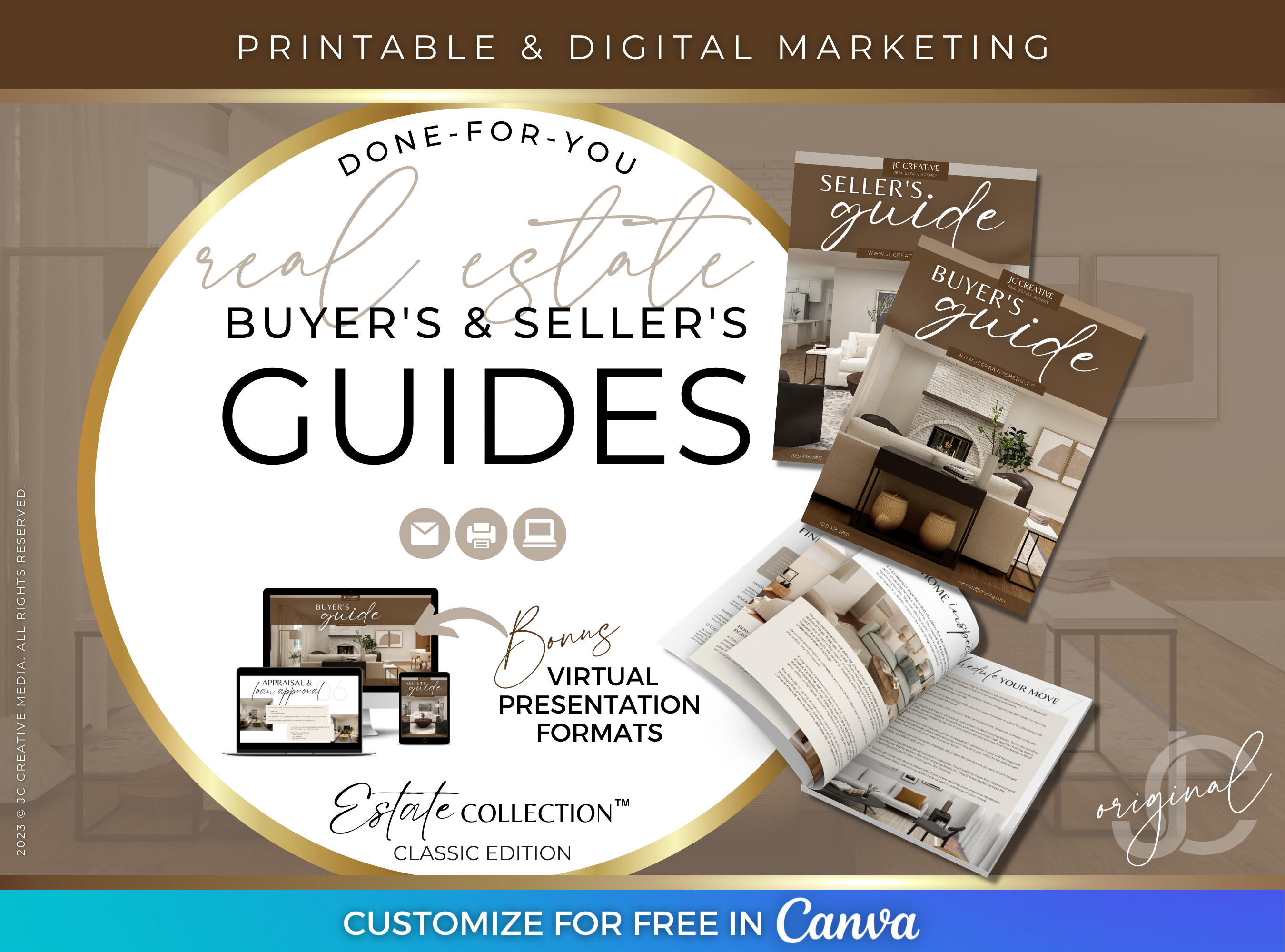 Realtor's Buyer/Seller Guide Package with Bonus Digital Presentation Format (Classic Saddle Brown & Beige Branding)