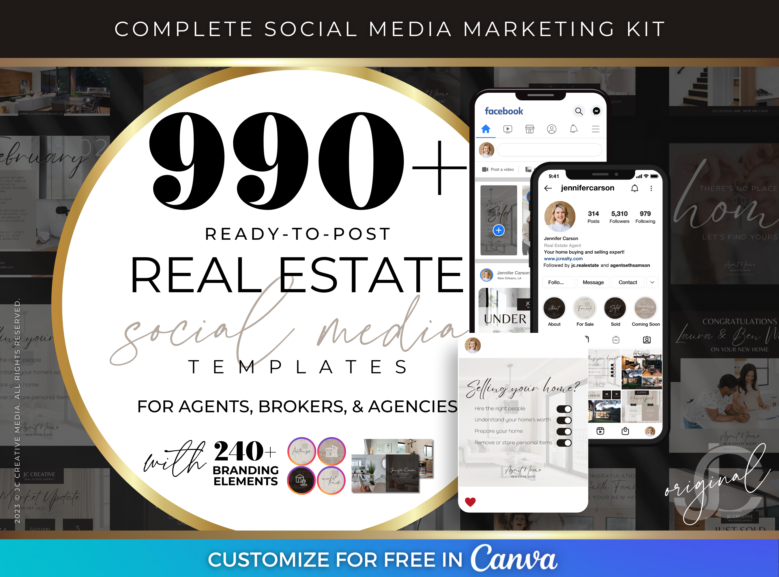 Luxury Real Estate Social Media Marketing Kit | 990+ Premium Canva Templates