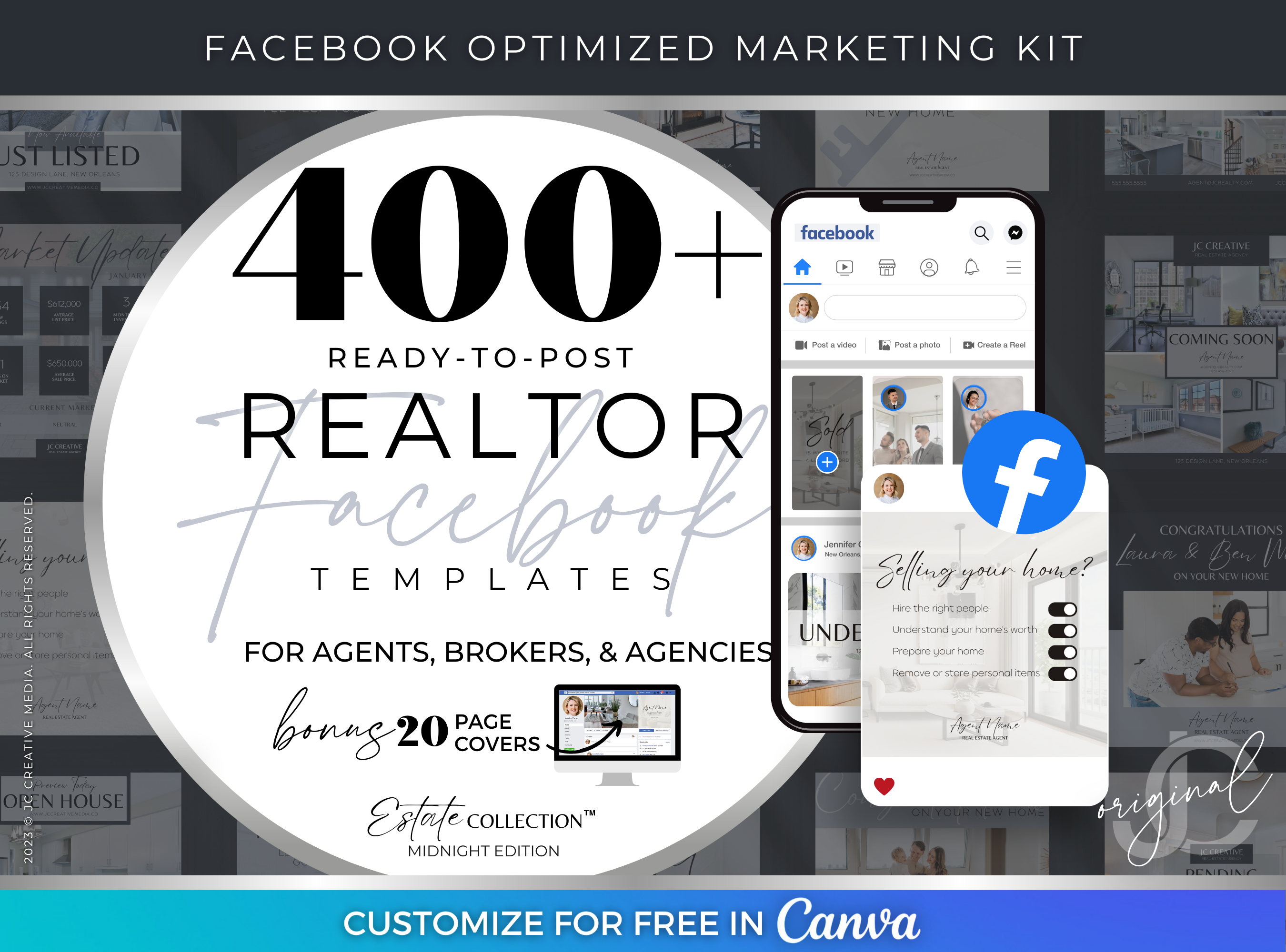 Real Estate Posts for Facebook (Realtor Marketing Templates) Blue Gray Branding