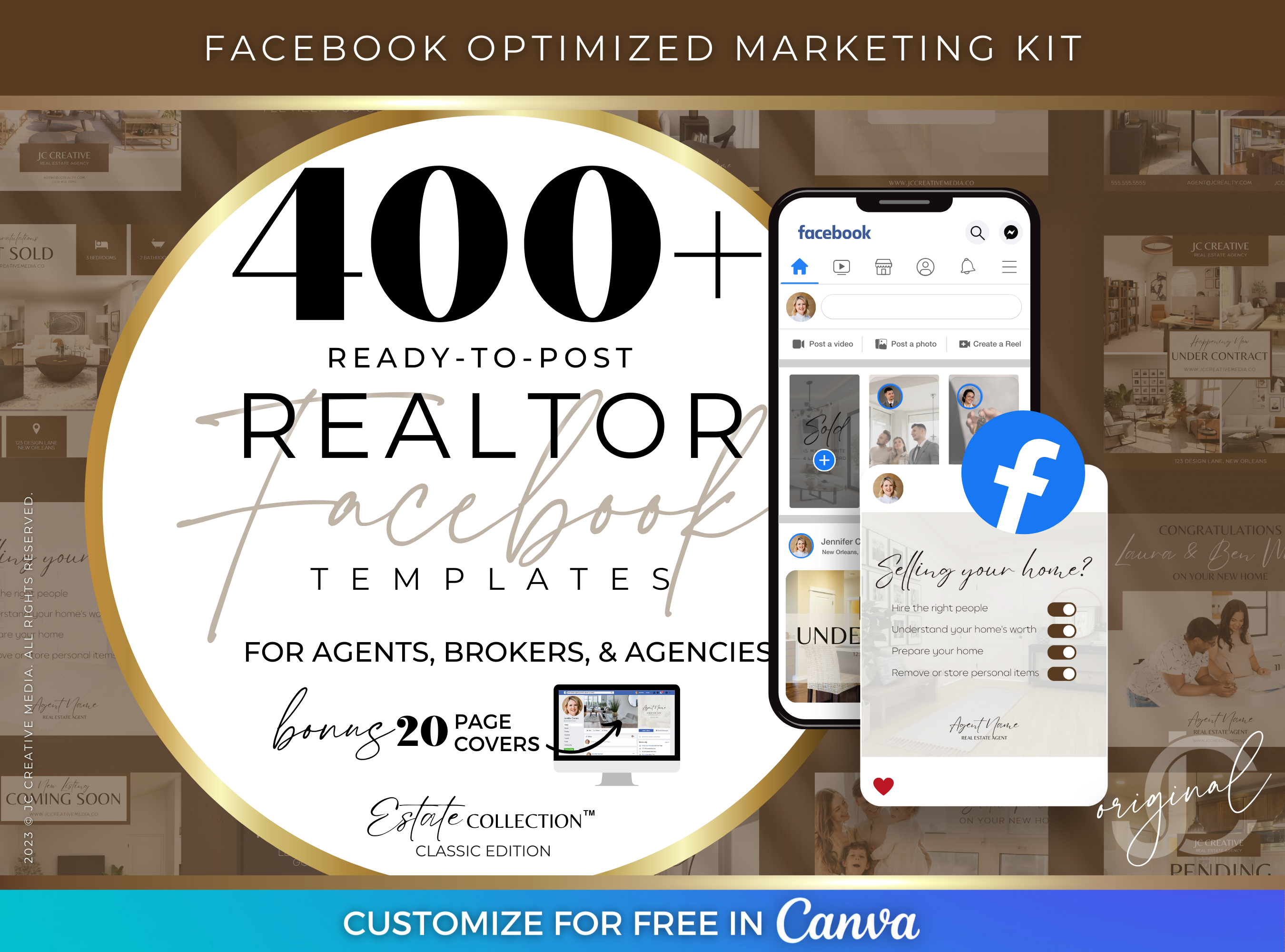 400+ Facebook Posts with Brown Branding for Real Estate Agents