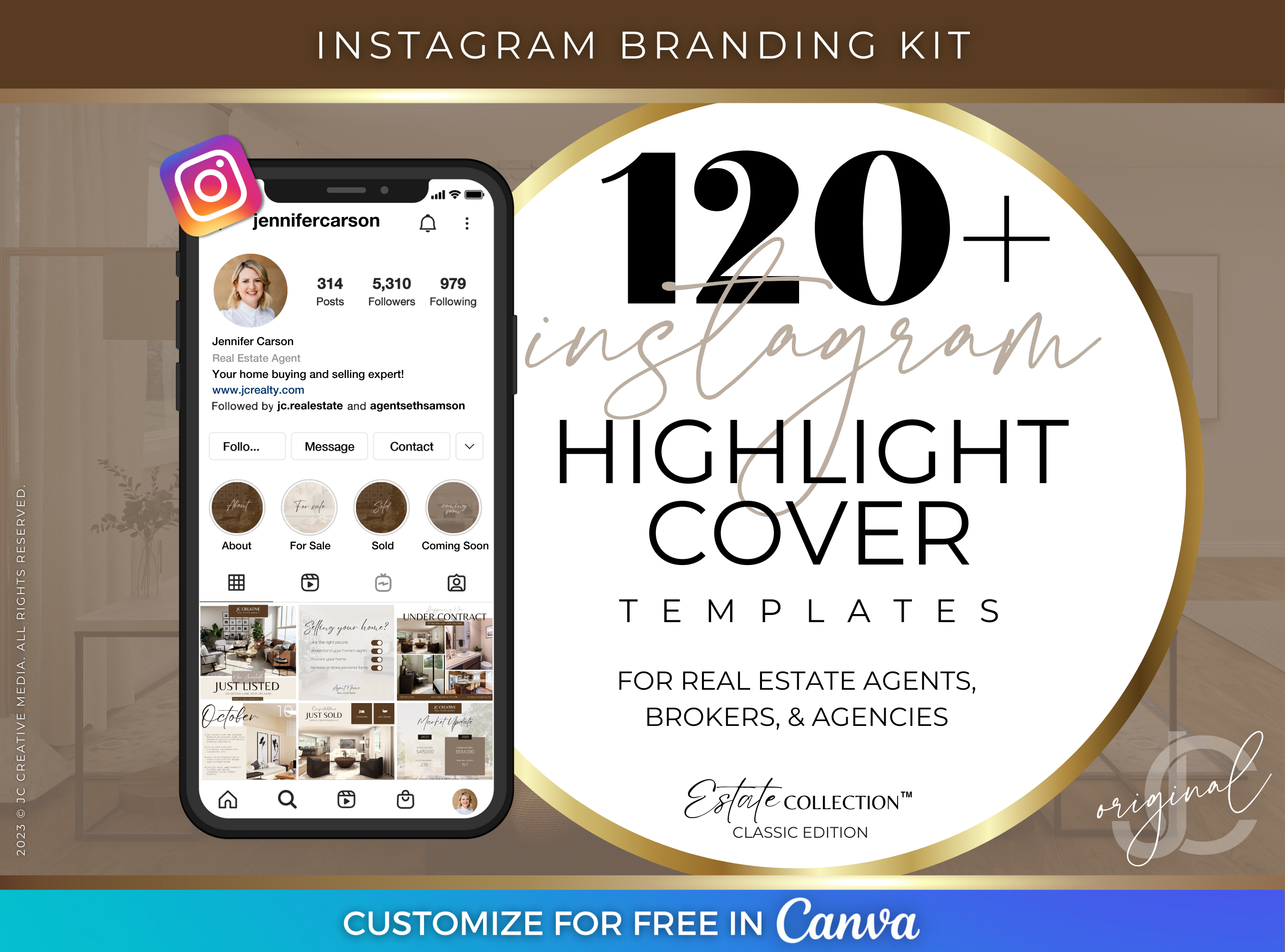 120+ Instagram Highlight Covers for Real Estate Agents (Beige and Cognac Brown)