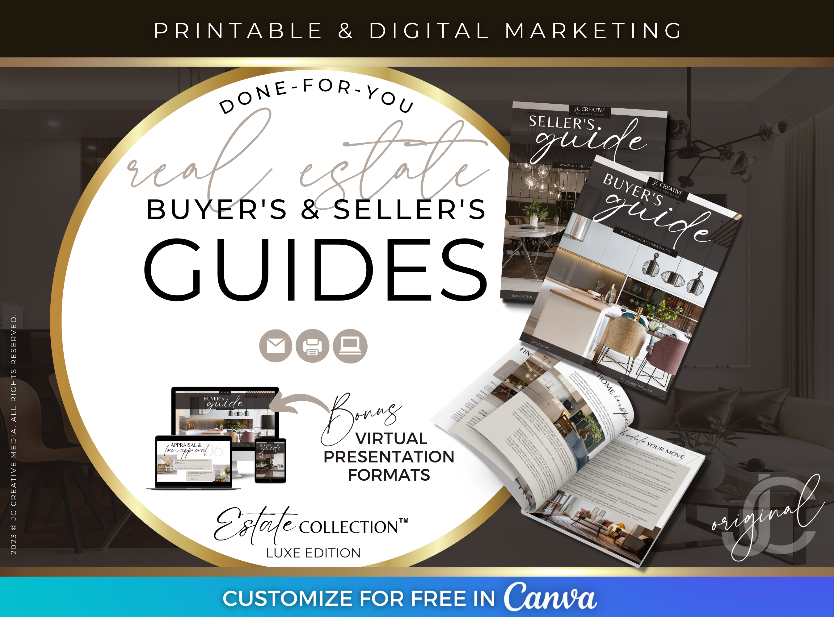 Luxury Real Estate Buyer's/Seller's Guide for Realtor and Real Estate Marketing (Editable Canva Templates)