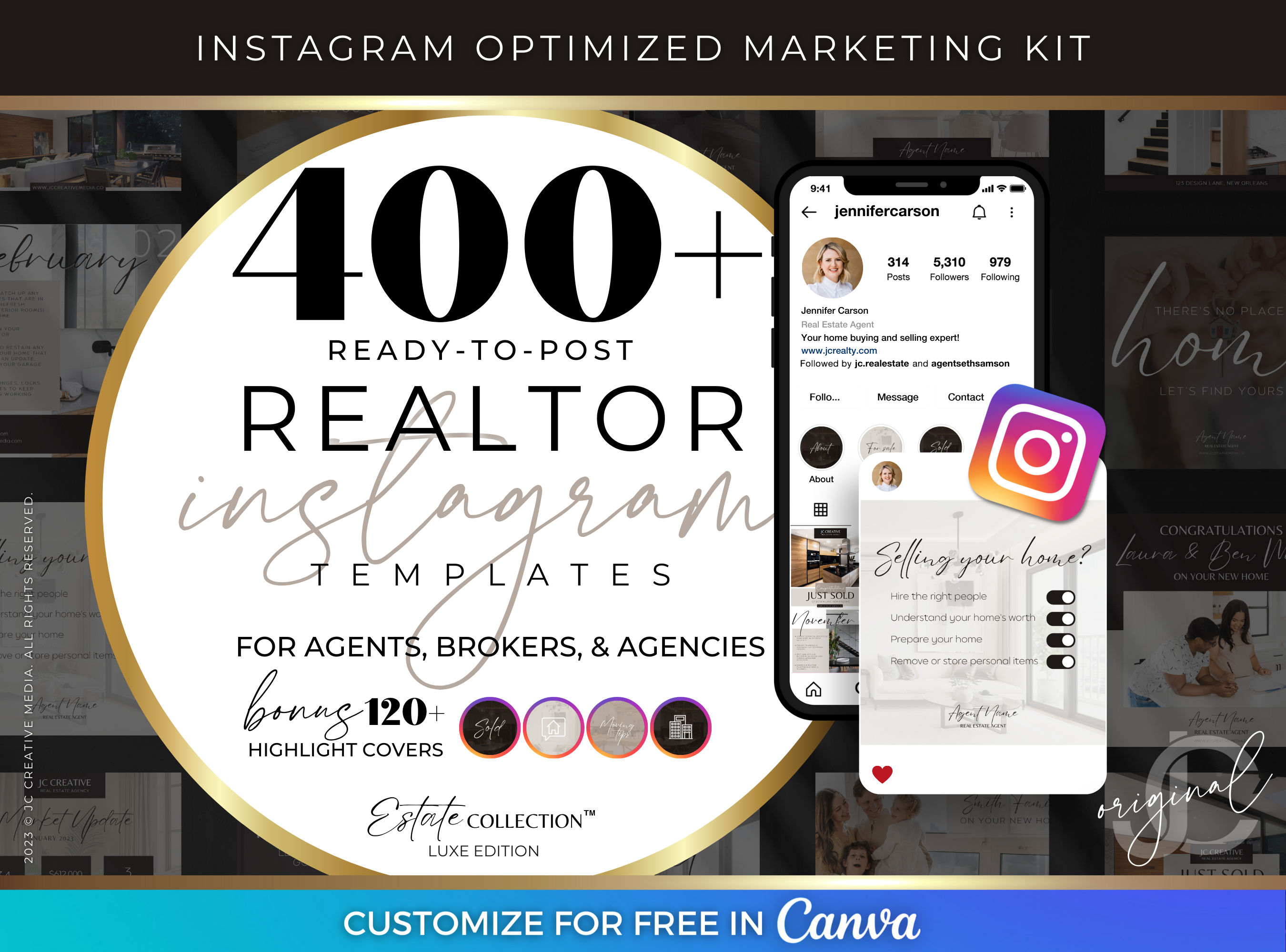 Luxury Real Estate Marketing Templates for Instagram (Posts and Stories) Canva Templates