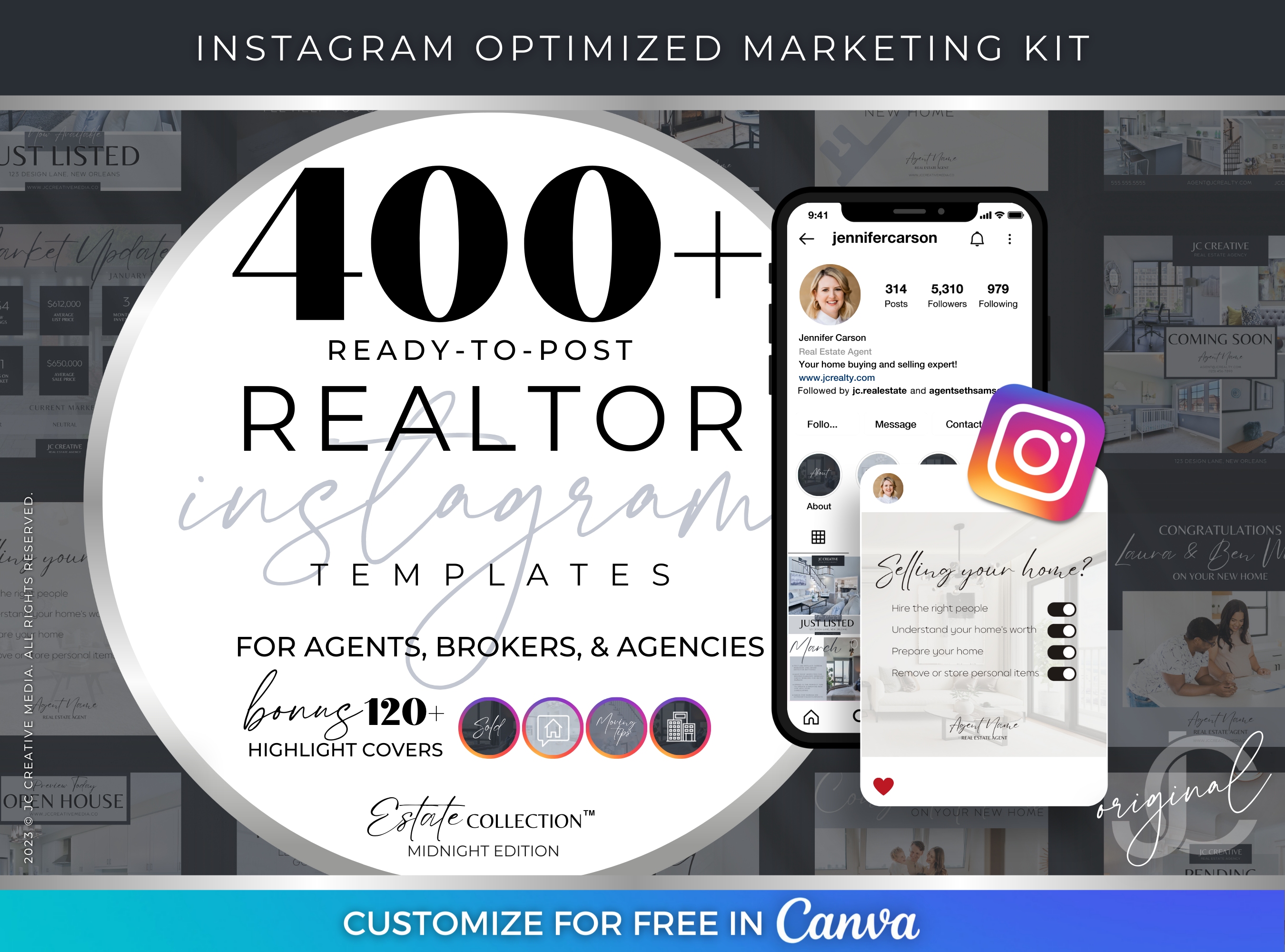 Realtor Instagram Posts & Story Canva Templates for Marketing (Gray Blue Branding)