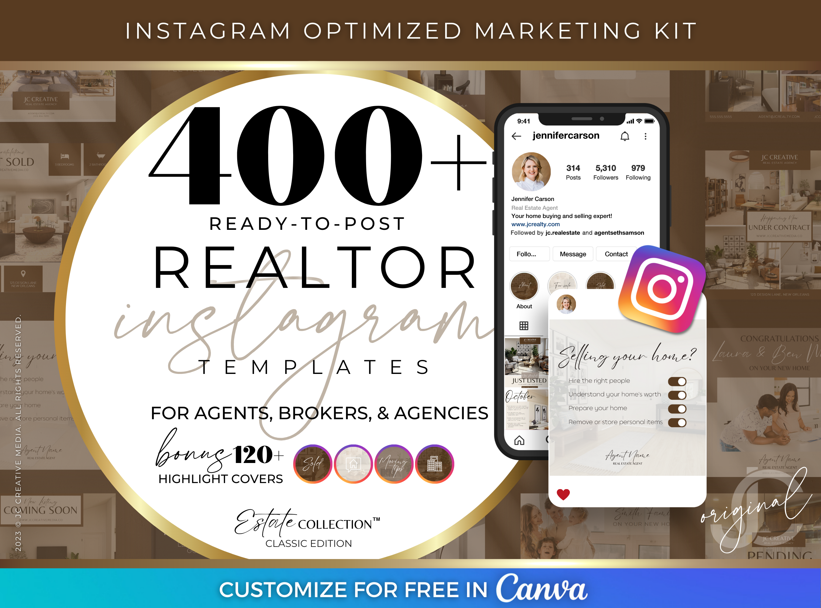 Instagram Marketing & Branding Templates for Real Estate Agents (Classic Brown & Beige)