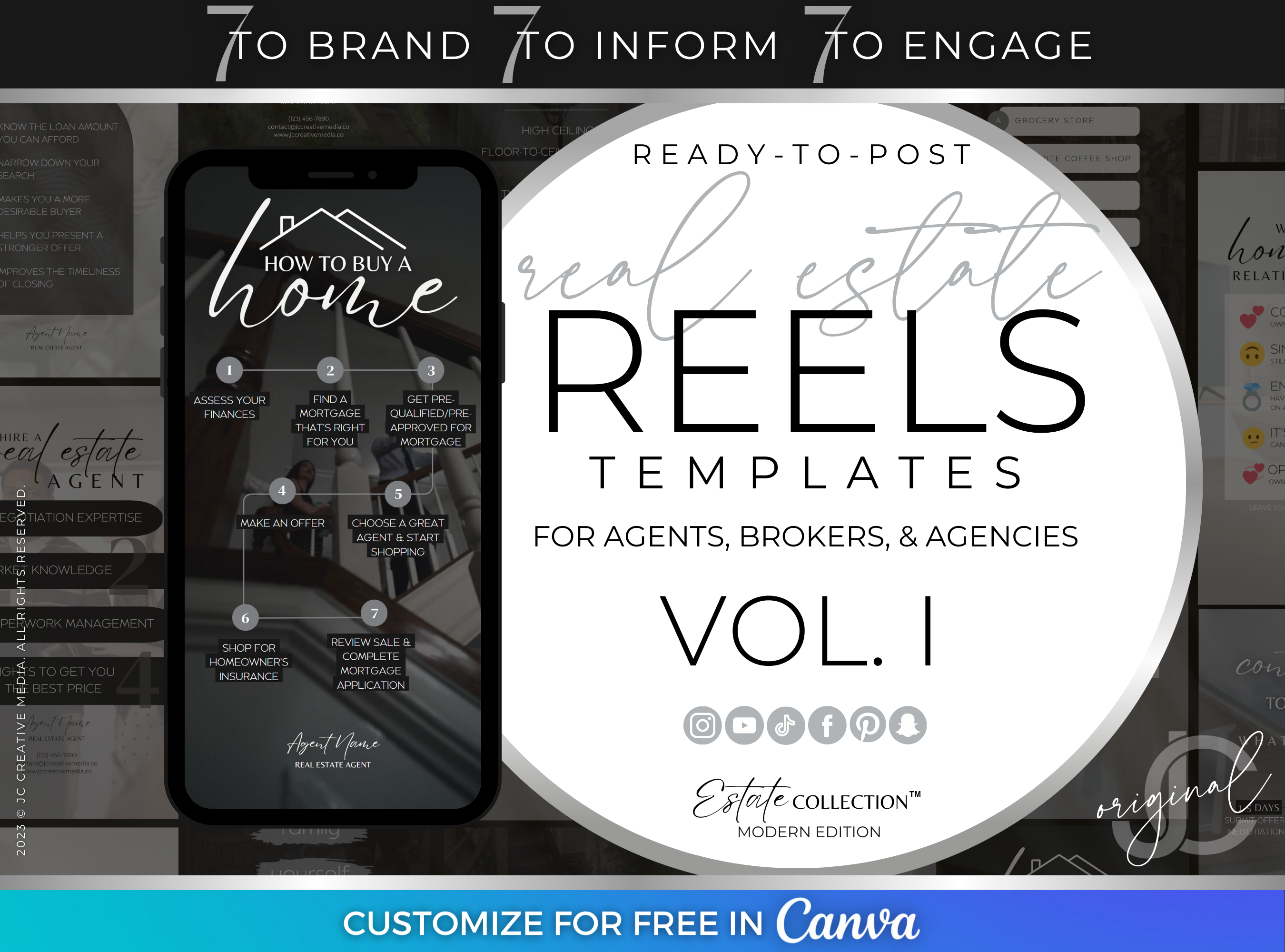 Real Estate Reels Videos (Canva Templates) Modern Black/Gray Realtor Branding