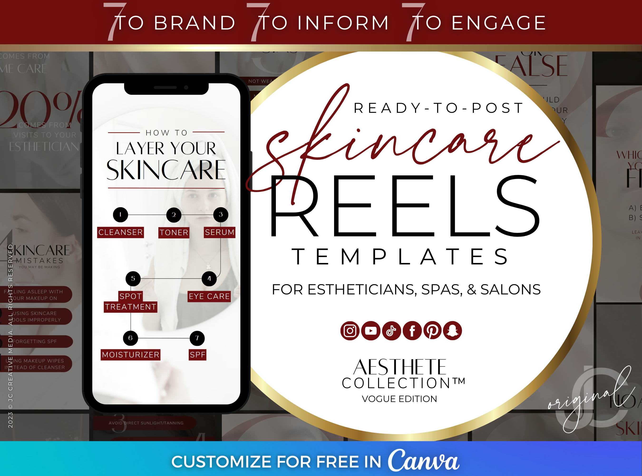 Sophisticated Fashion/Luxury Branding for Spas and Estheticians (Skincare Reels Video Templates) Red, Black, and White