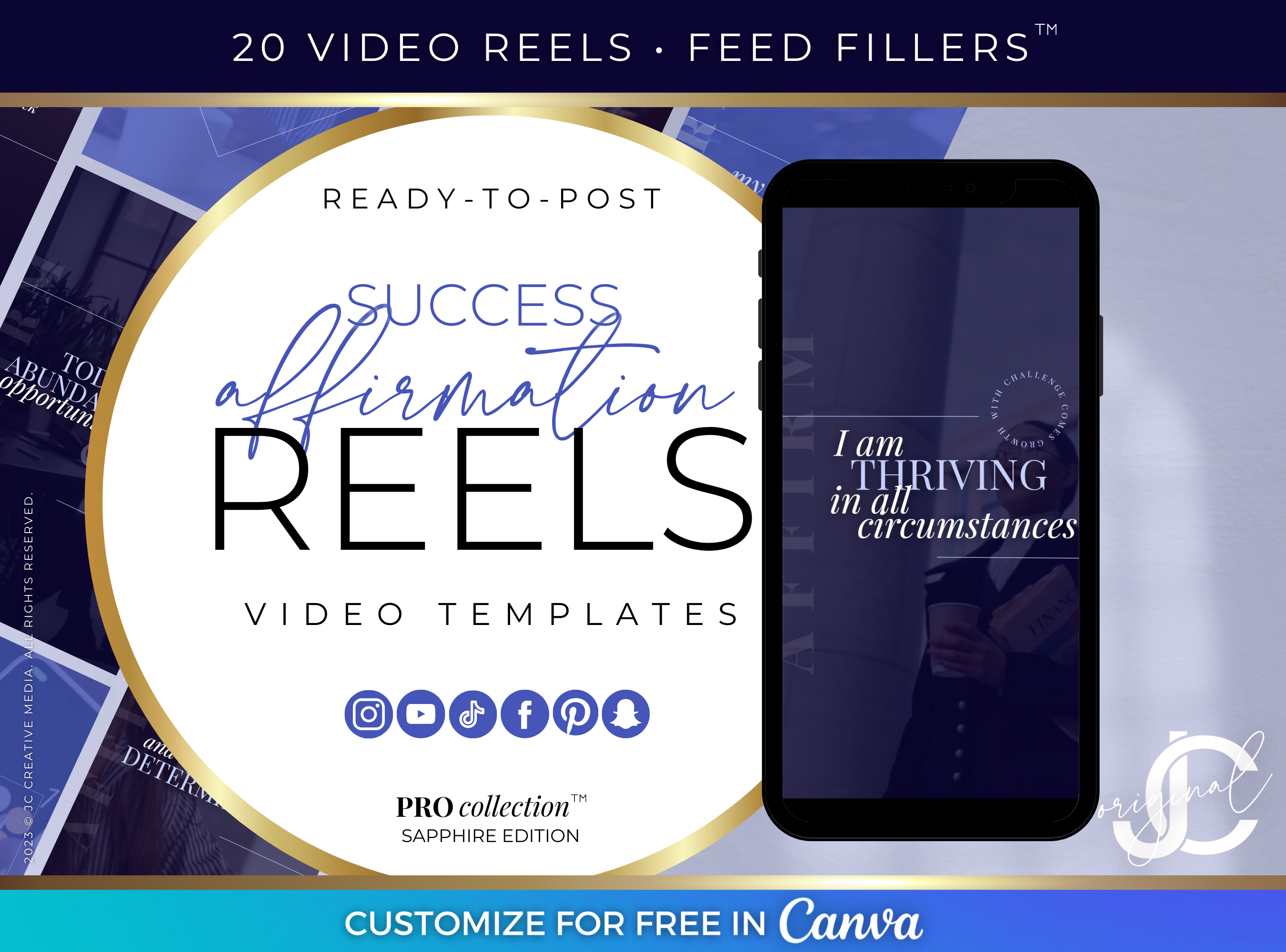 Success Affirmation Social Media Posts (Instagram Reels Templates) in Sapphire, Royal, Navy Blue