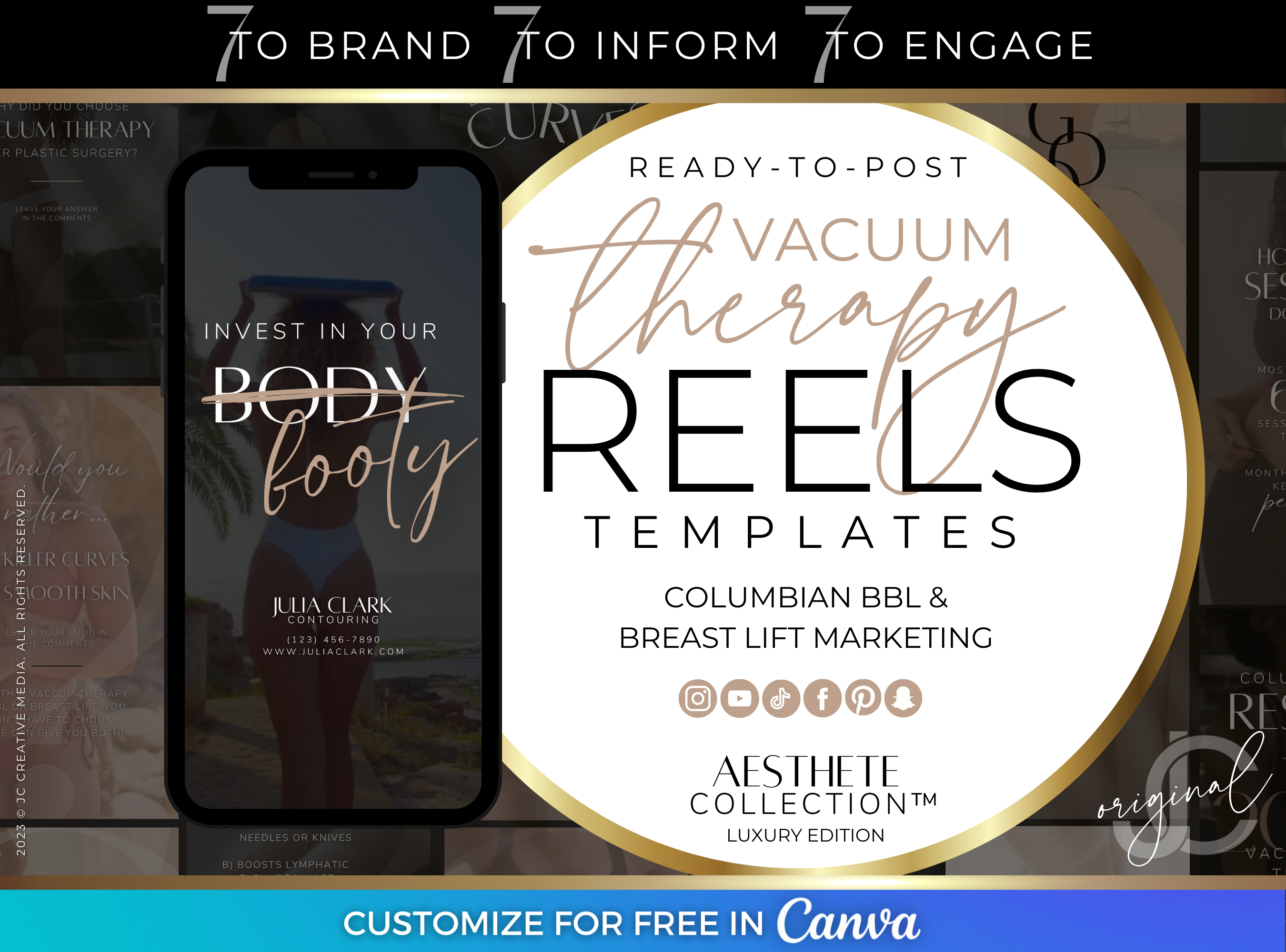 Columbian Butt Lift & Breast Lift Canva Templates for Vacuum Therapy BBL/Breast Lift Treatments (Luxury Med Spa Social Media Marketing)