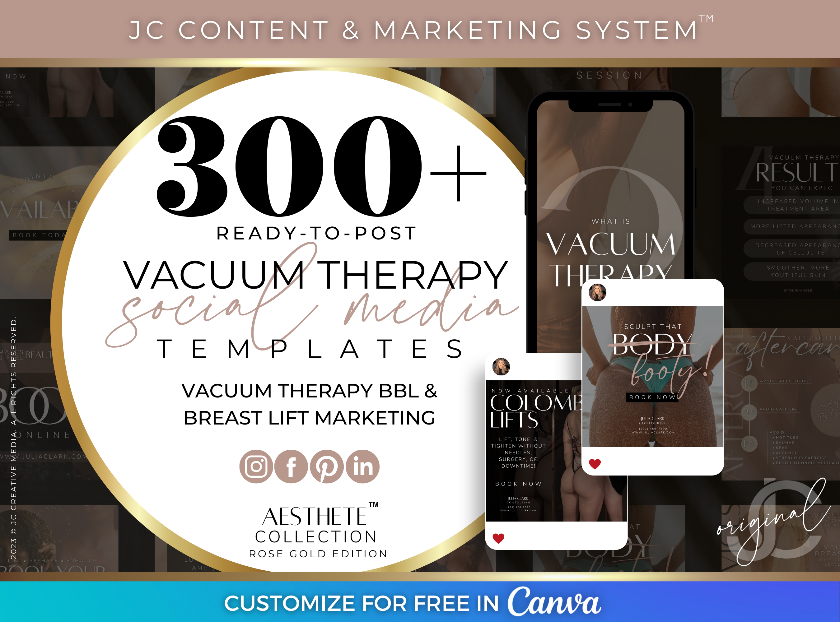 Colombian Breast Lift & Butt Lift Social Media Marketing Canva Templates (Rose Gold Branding) by JC Creative Media