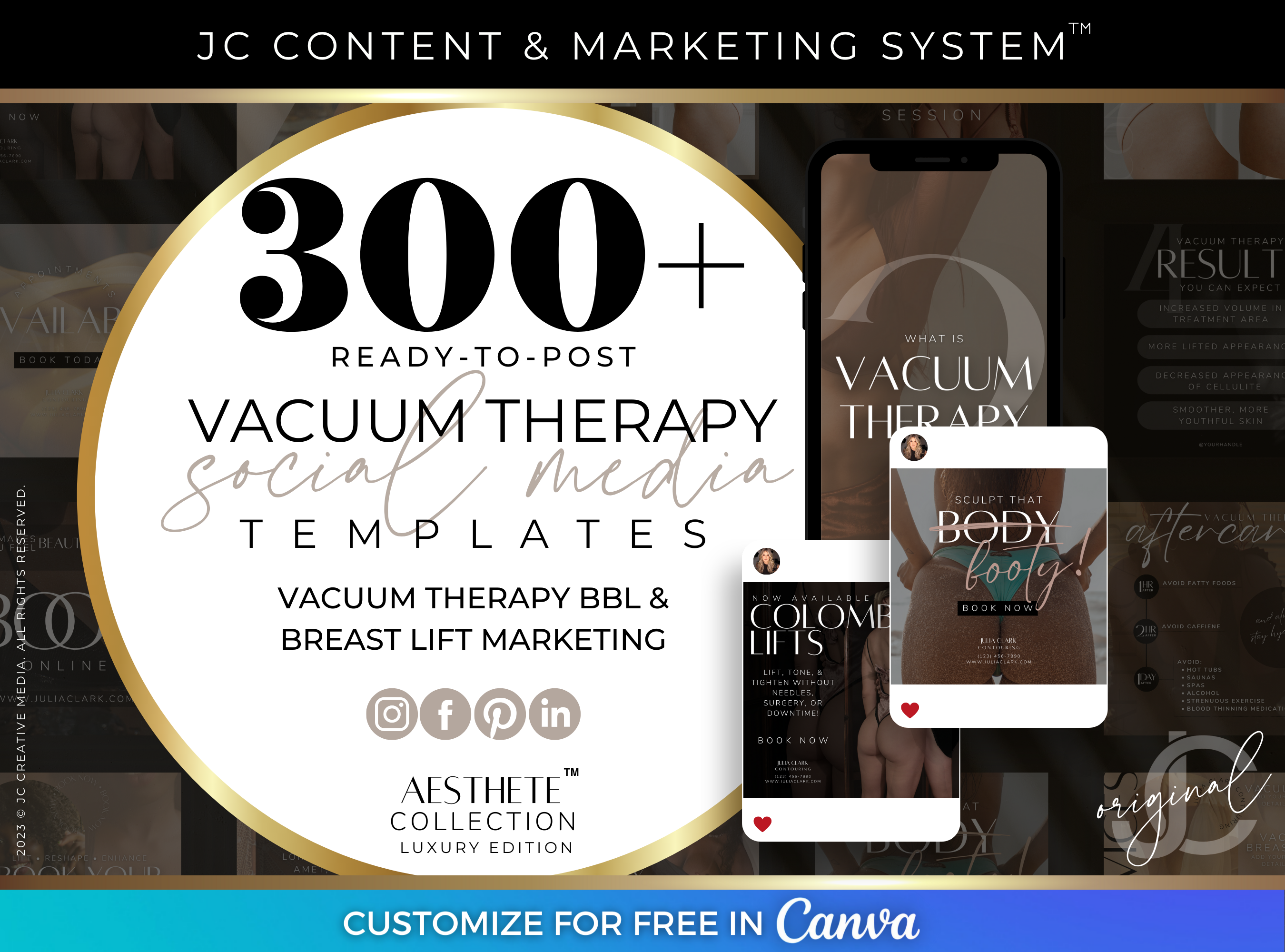 Vacuum Therapy Butt Lift and Breast Lift Social Media Marketing Canva Templates by JC Creative Media